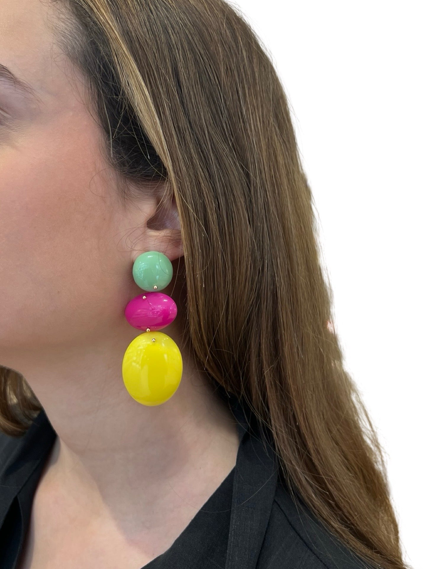 Pendientes Il Baco Da Seta Tricolor Ovalos Amarillo