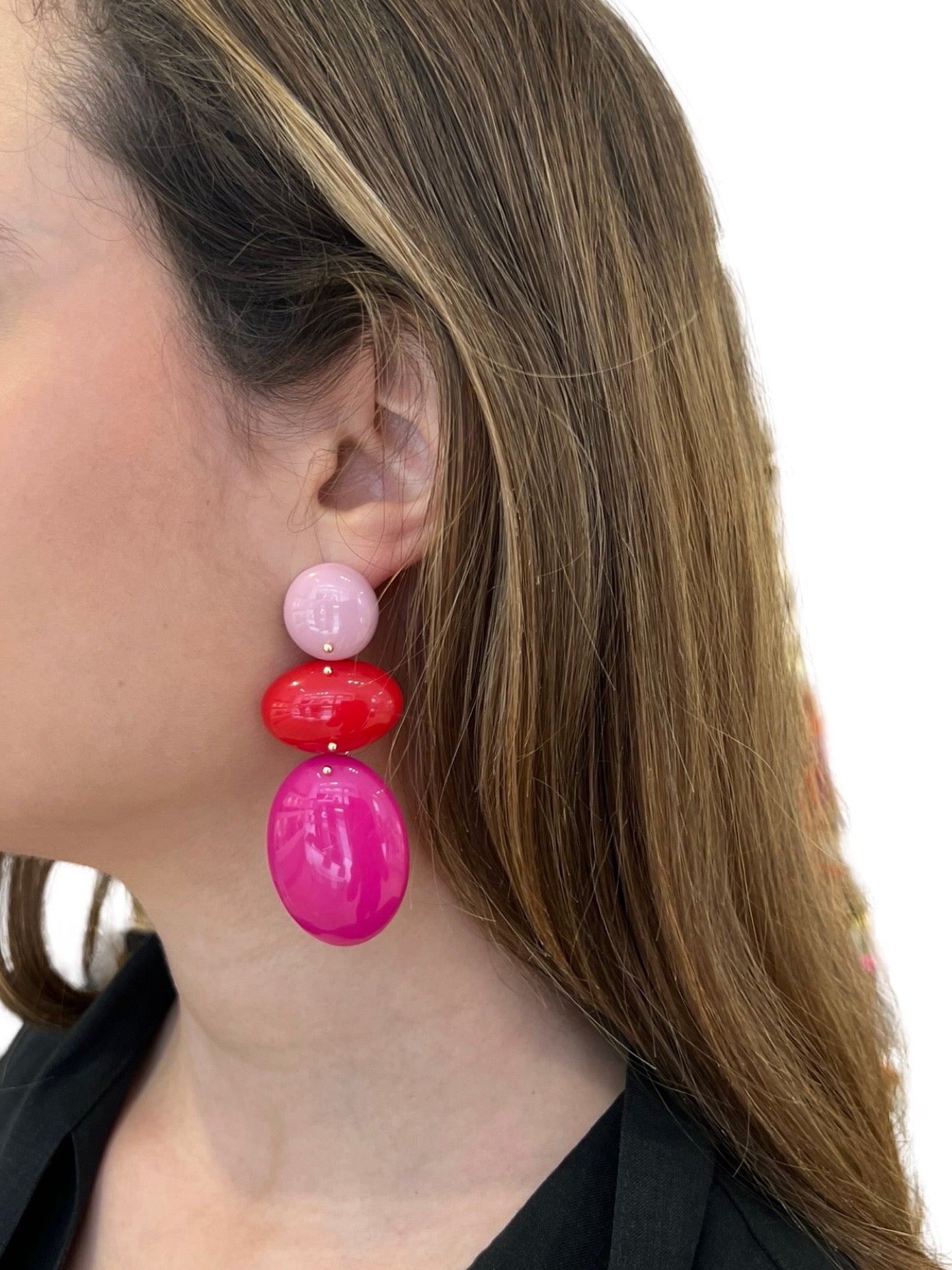 Pendientes Il Baco Da Seta Tricolor Ovalos Fucsia