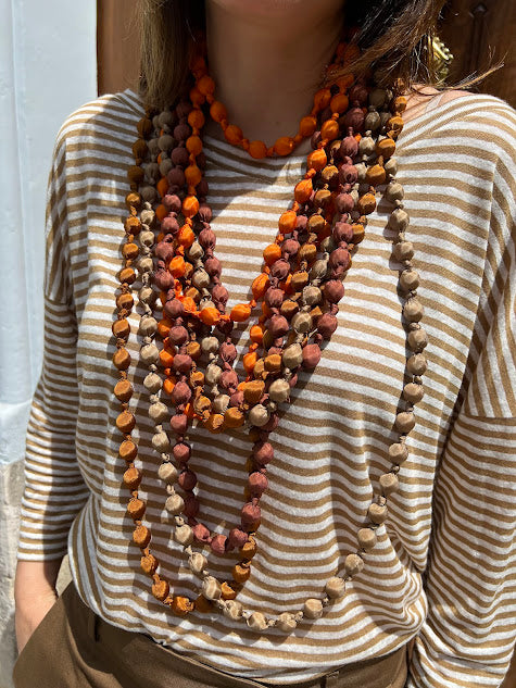 Il Baco Da Seta Orange Silk Ball Necklace 9.4