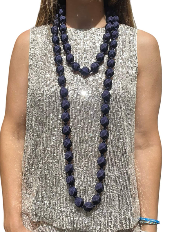 Il Baco Da Seta Maxi Navy Blue Silk Ball Necklace