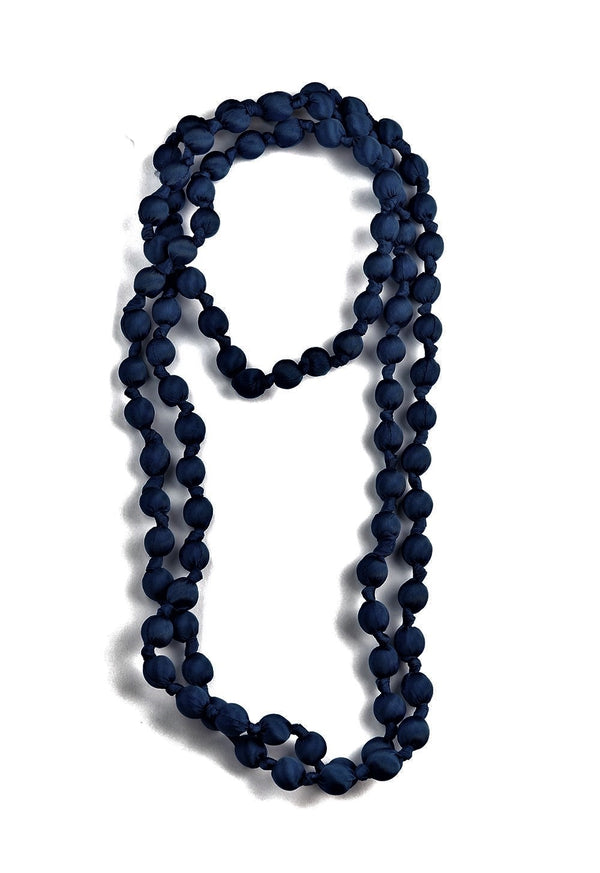 Il Baco Da Seta Navy Blue Silk Ball Necklace 3.1