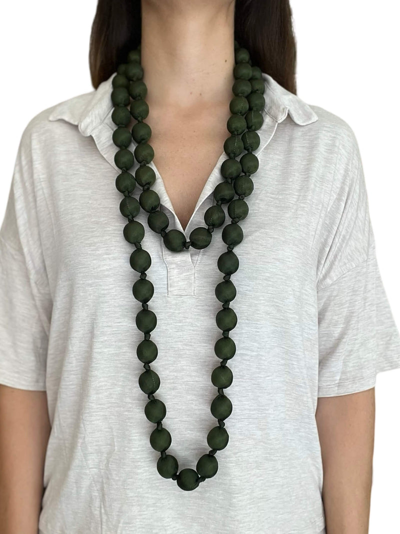 Il Baco Da Seta Maxi Khaki Silk Ball Necklace