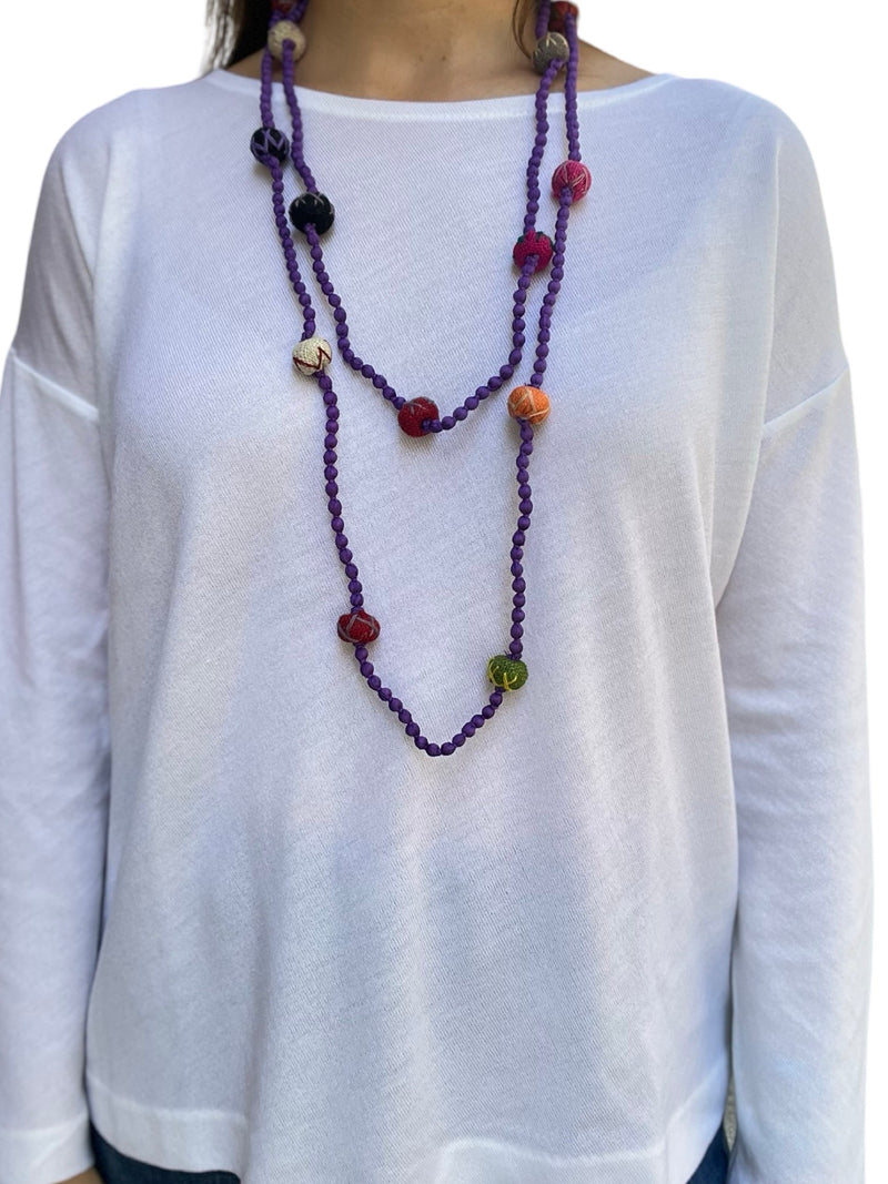 Collier il baco donne des champignons couleurs de coton violet