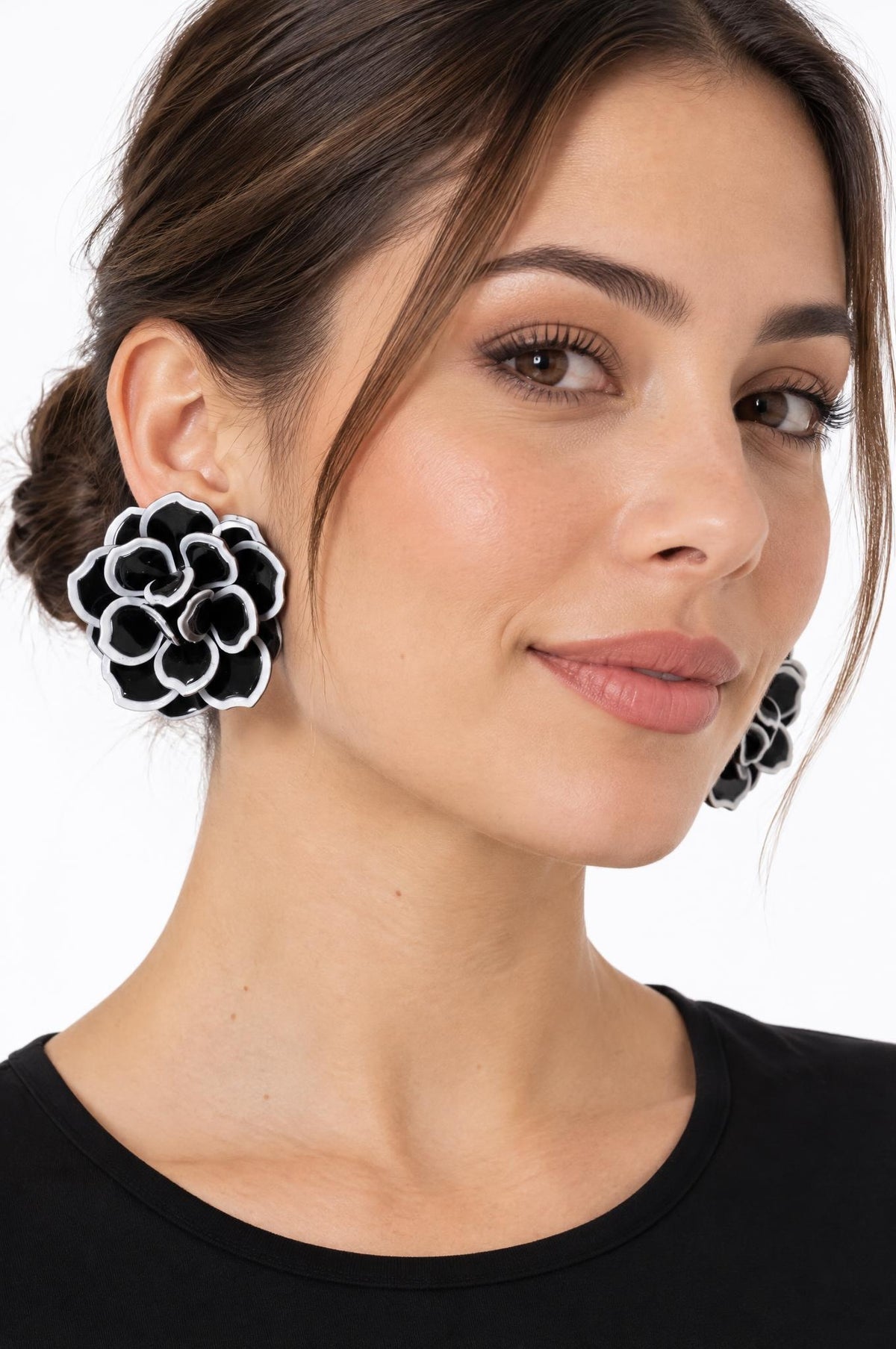 Pendientes Il Baco Da Seta Flor Resina Negro