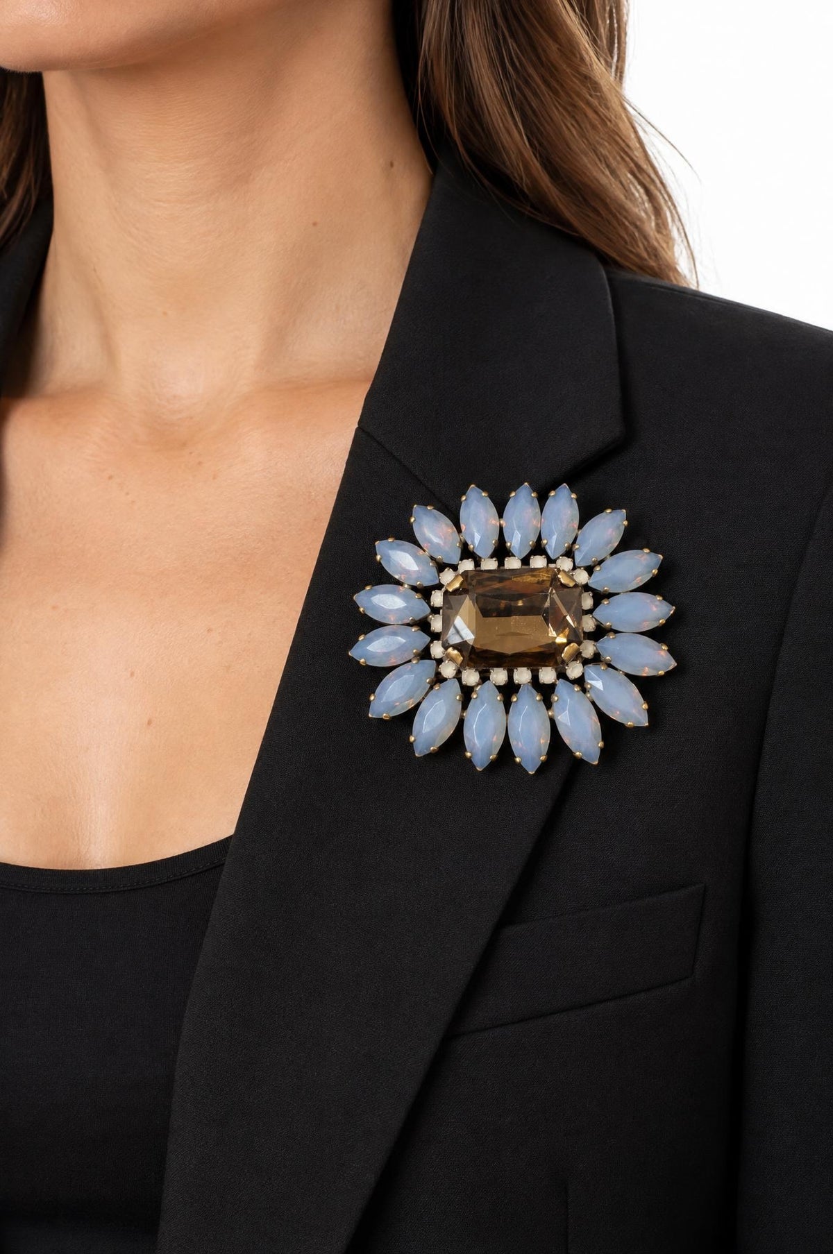 Broche Unique Flor Octágono Azul