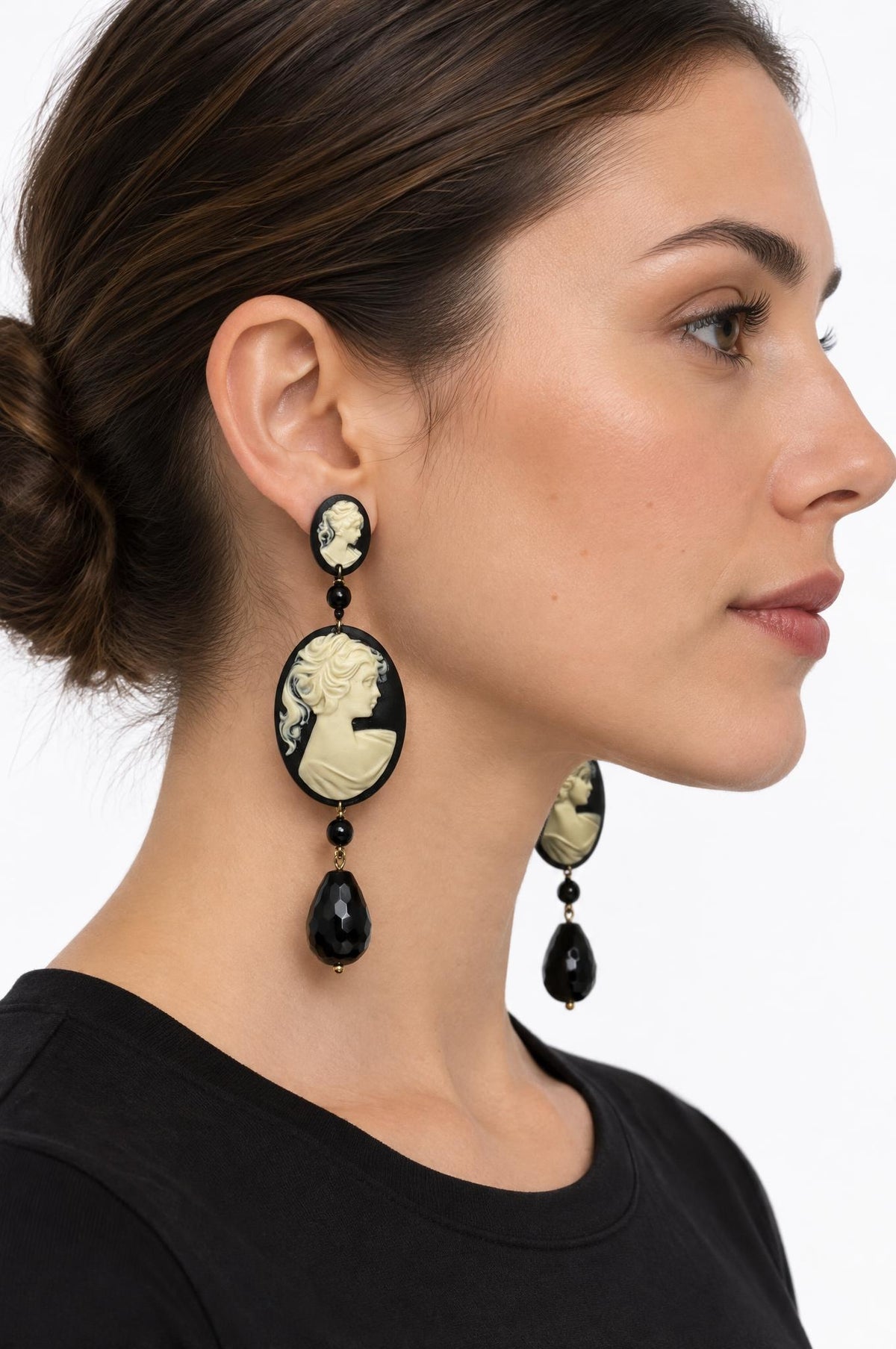 Pendientes Fabrizio Marcantelli Camafeo Colgante Grande Negro