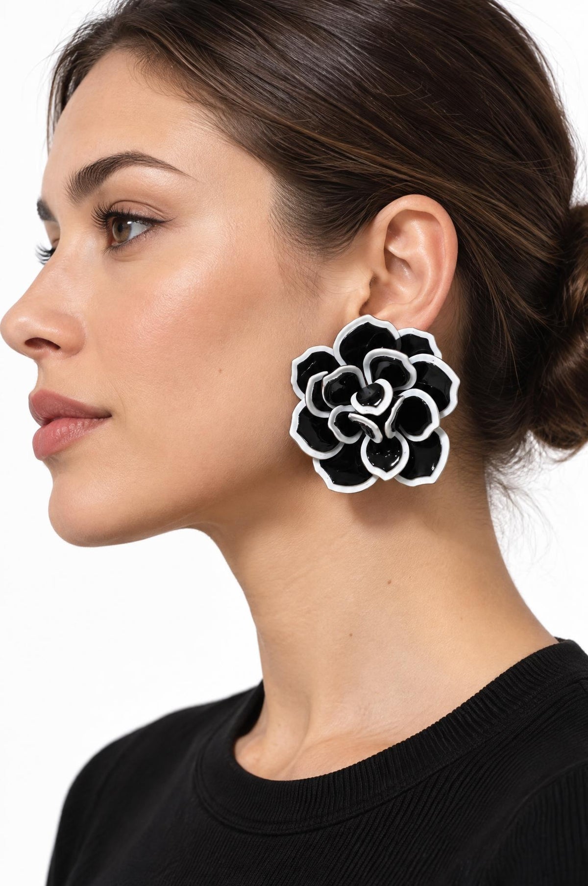 Pendientes Il Baco Da Seta Flor Resina Negro