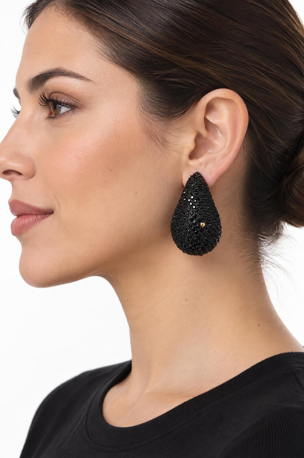 Pendientes Il Baco Da Seta Gota Grande Brillantes Negro