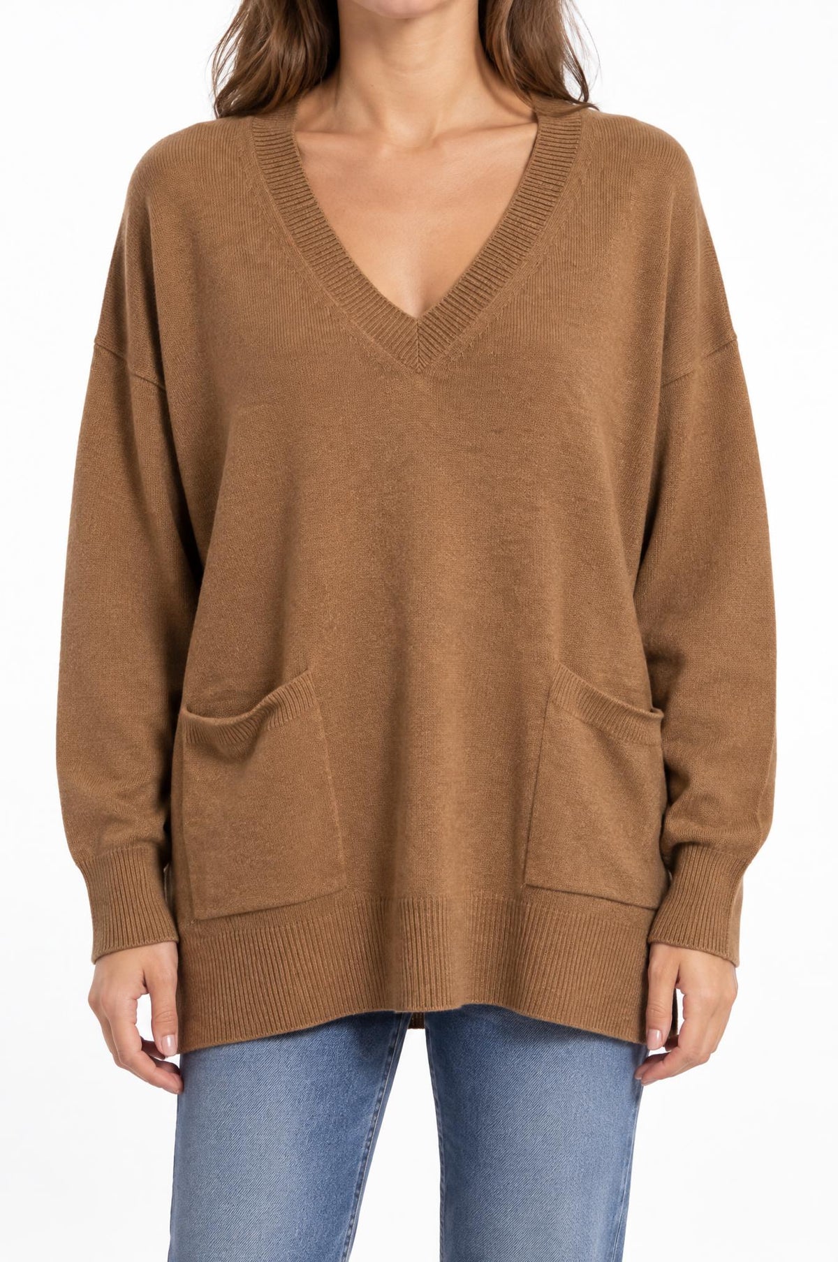 Jersey Solocasmir Pico Bolsillos Camel