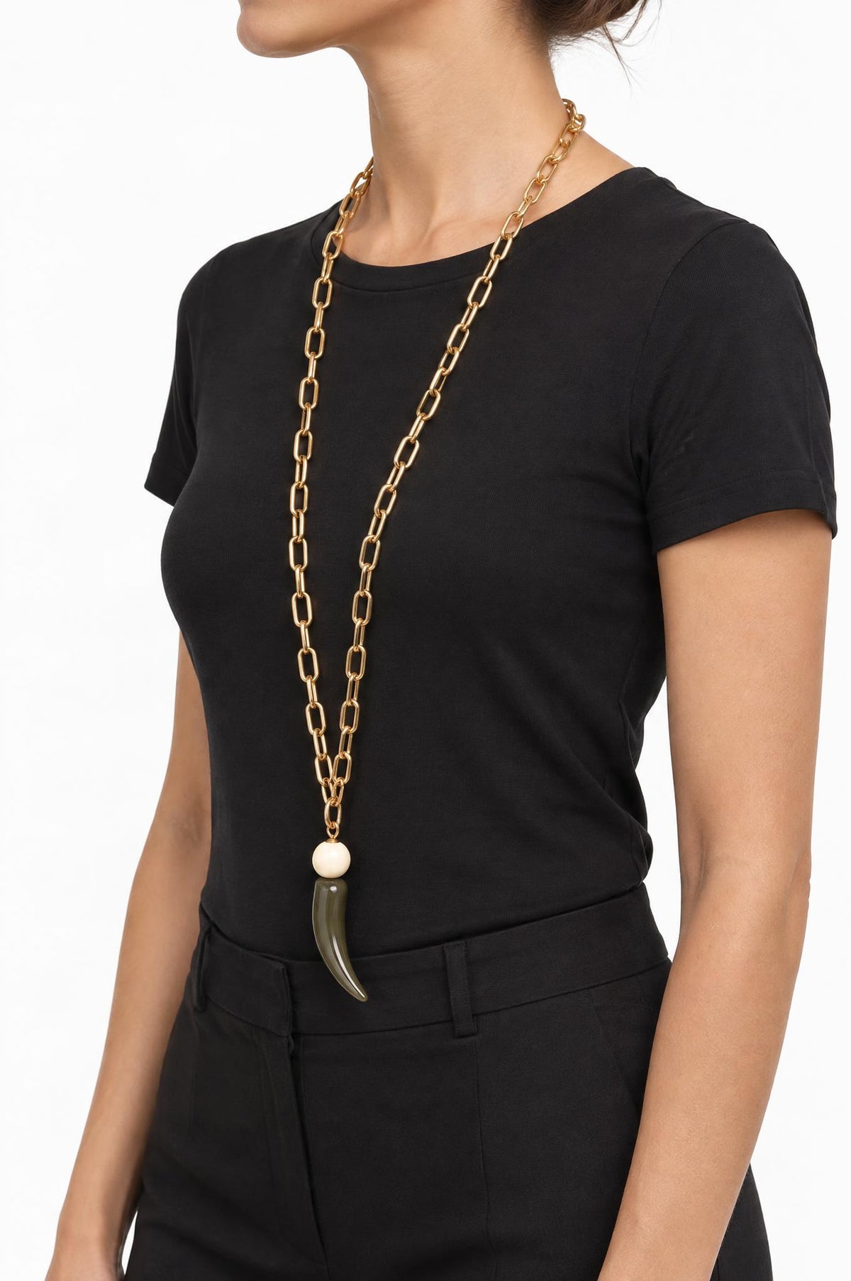 Collar Il Baco Da Seta Cadena Cuerno Caqui