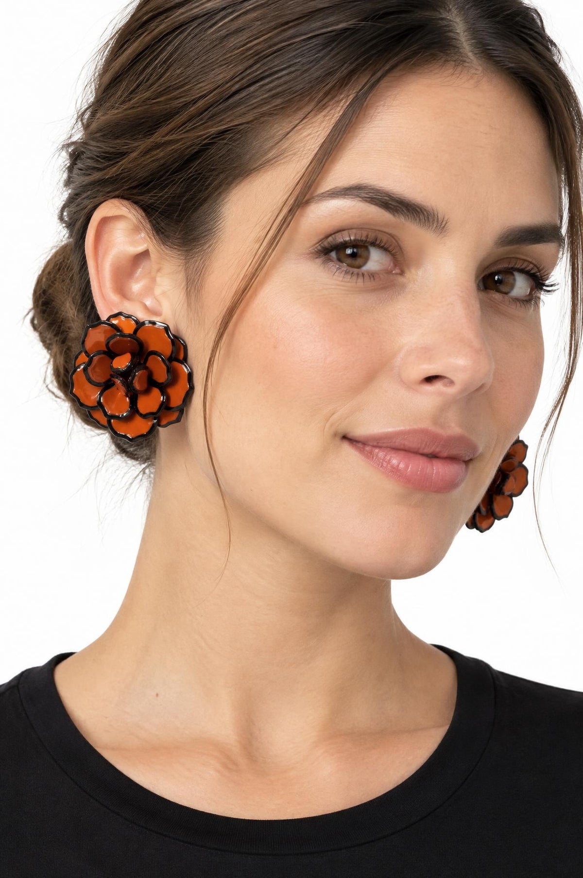 Pendientes Il Baco Da Seta Flor Resina Teja