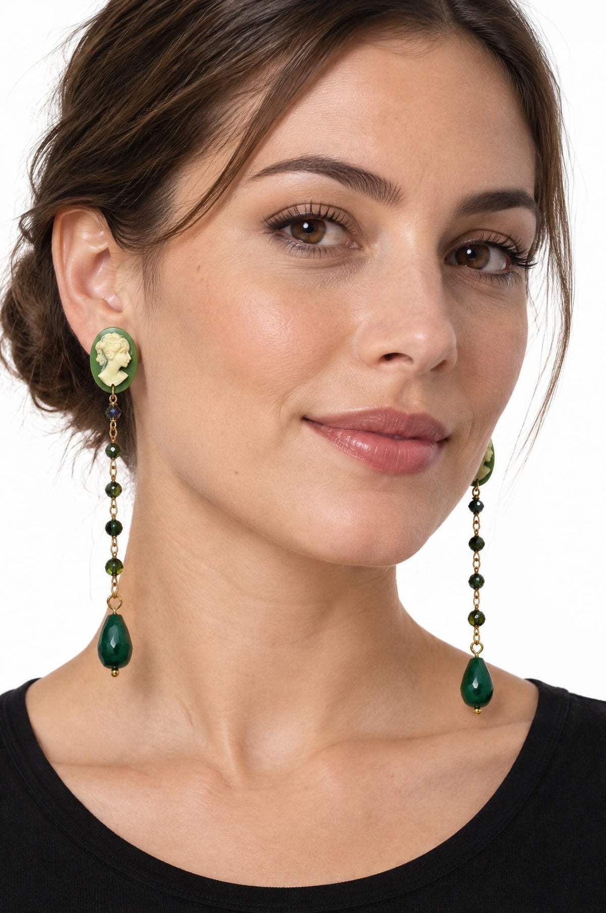 Pendientes Fabrizio Marcantelli Largos Camafeo Verde