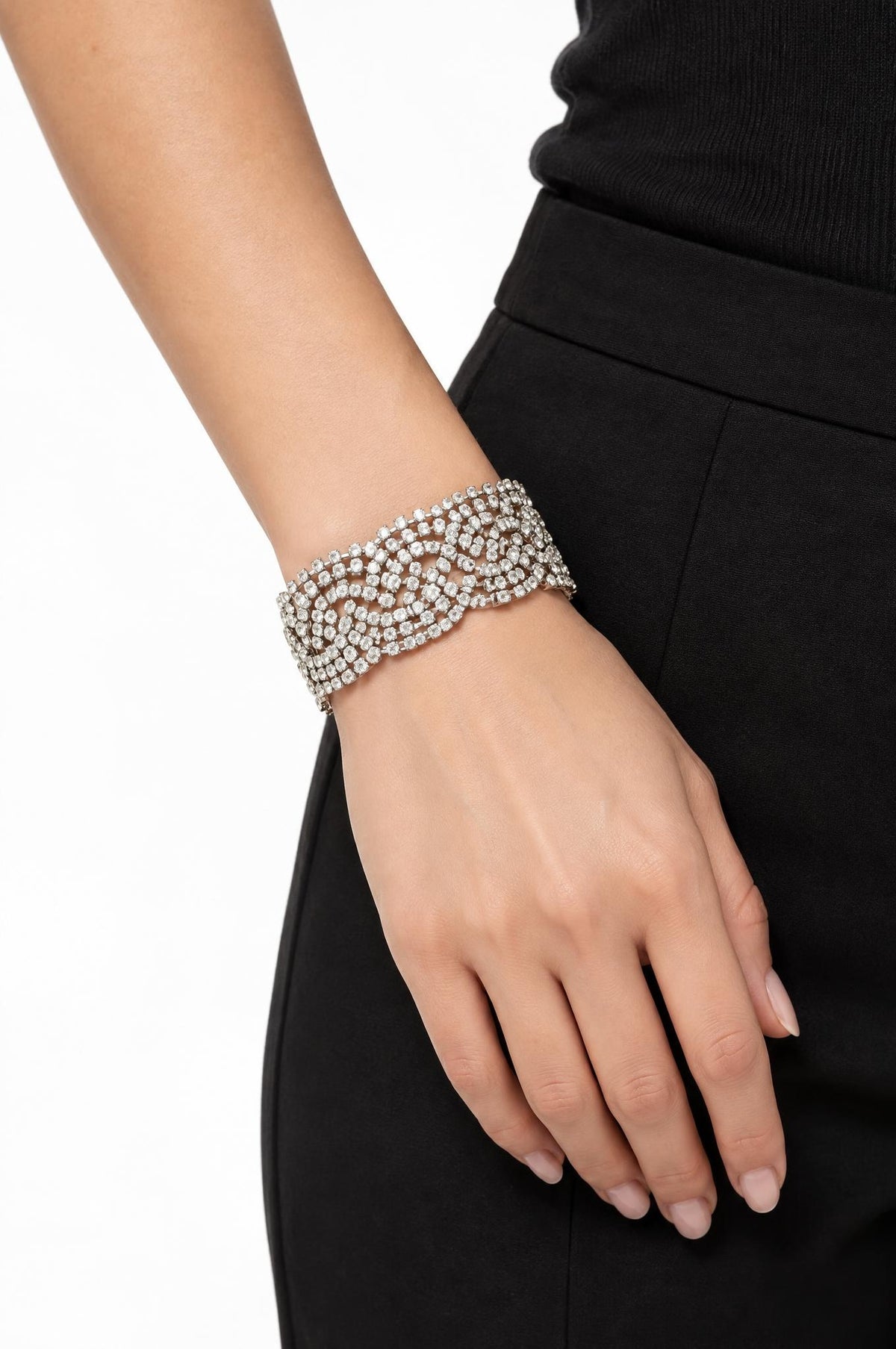 Pulsera Unique Trenza Strass Plateado