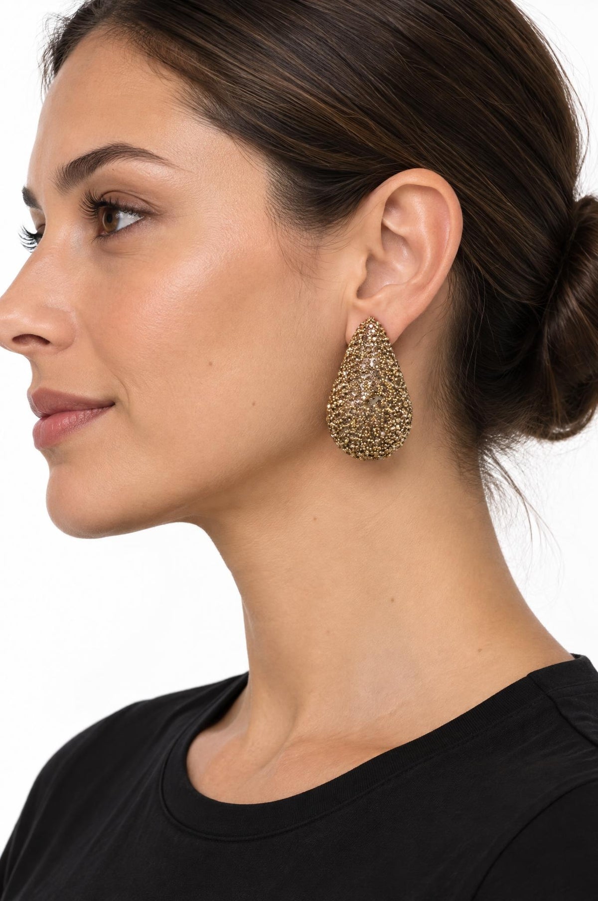 Pendientes Il Baco Da Seta Gota Grande Brillantes Dorado