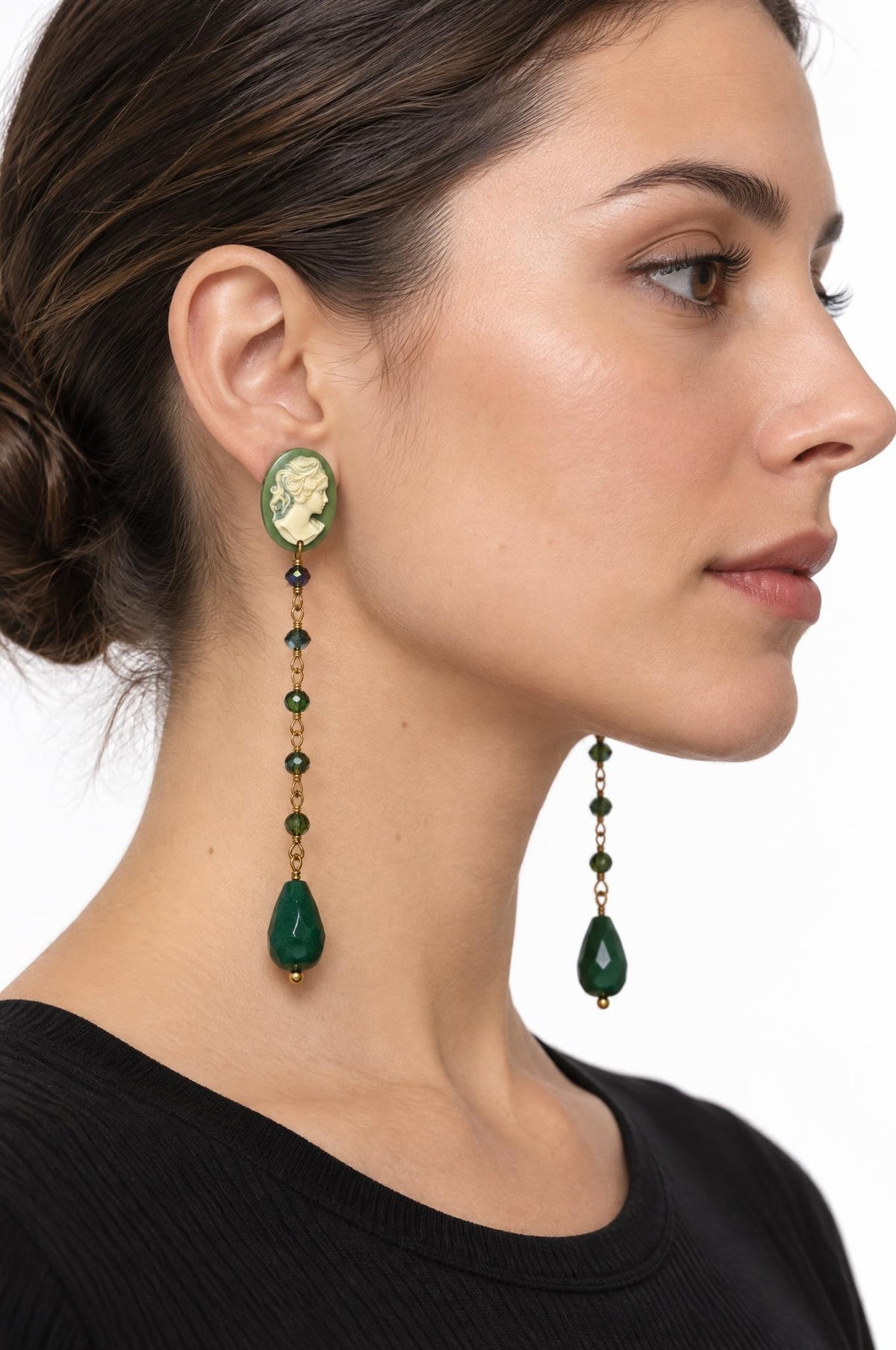 Pendientes Fabrizio Marcantelli Largos Camafeo Verde