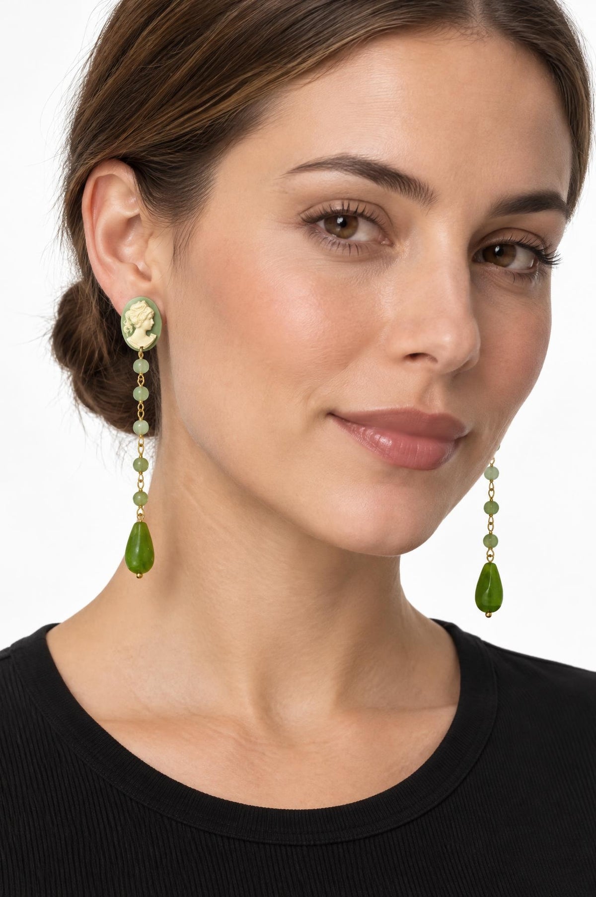 Pendientes Fabrizio Marcantelli Largos Camafeo Verde Claro