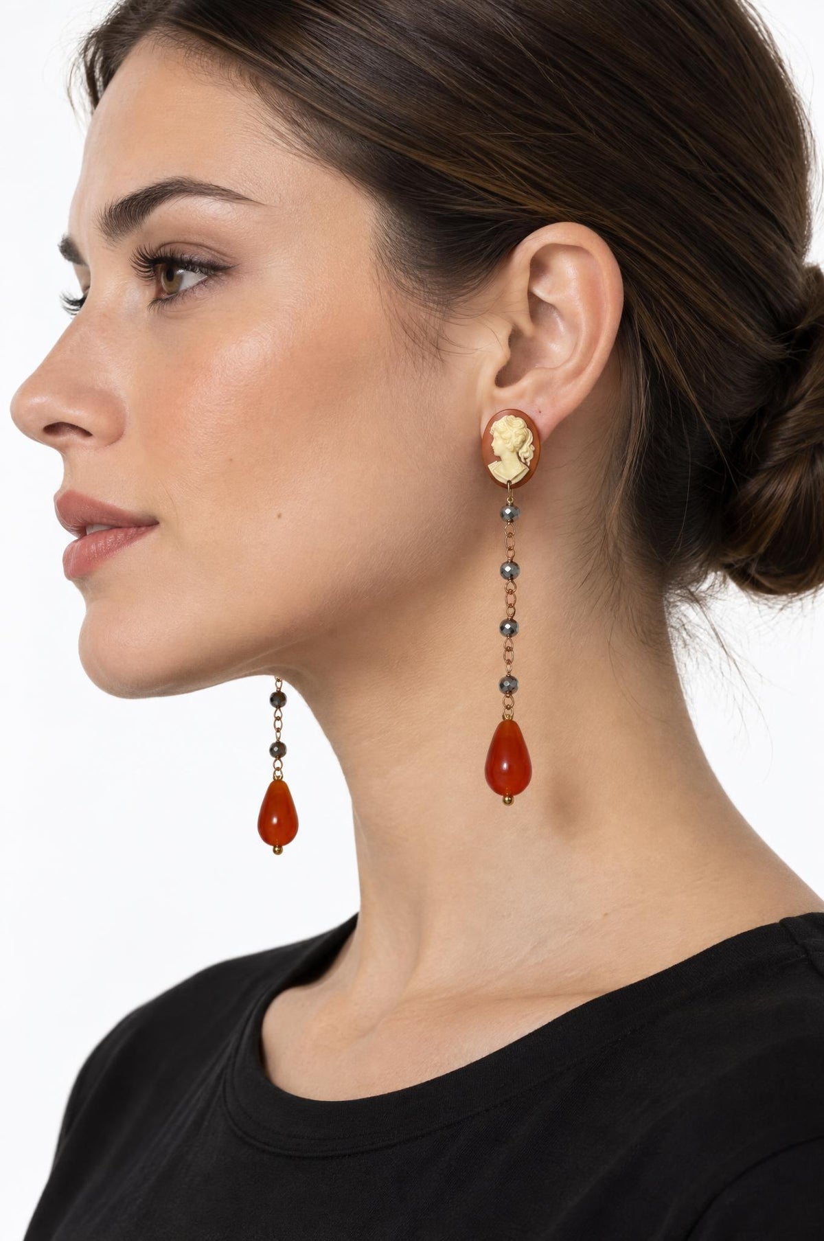 Pendientes Fabrizio Marcantelli Largos Camafeo Naranja