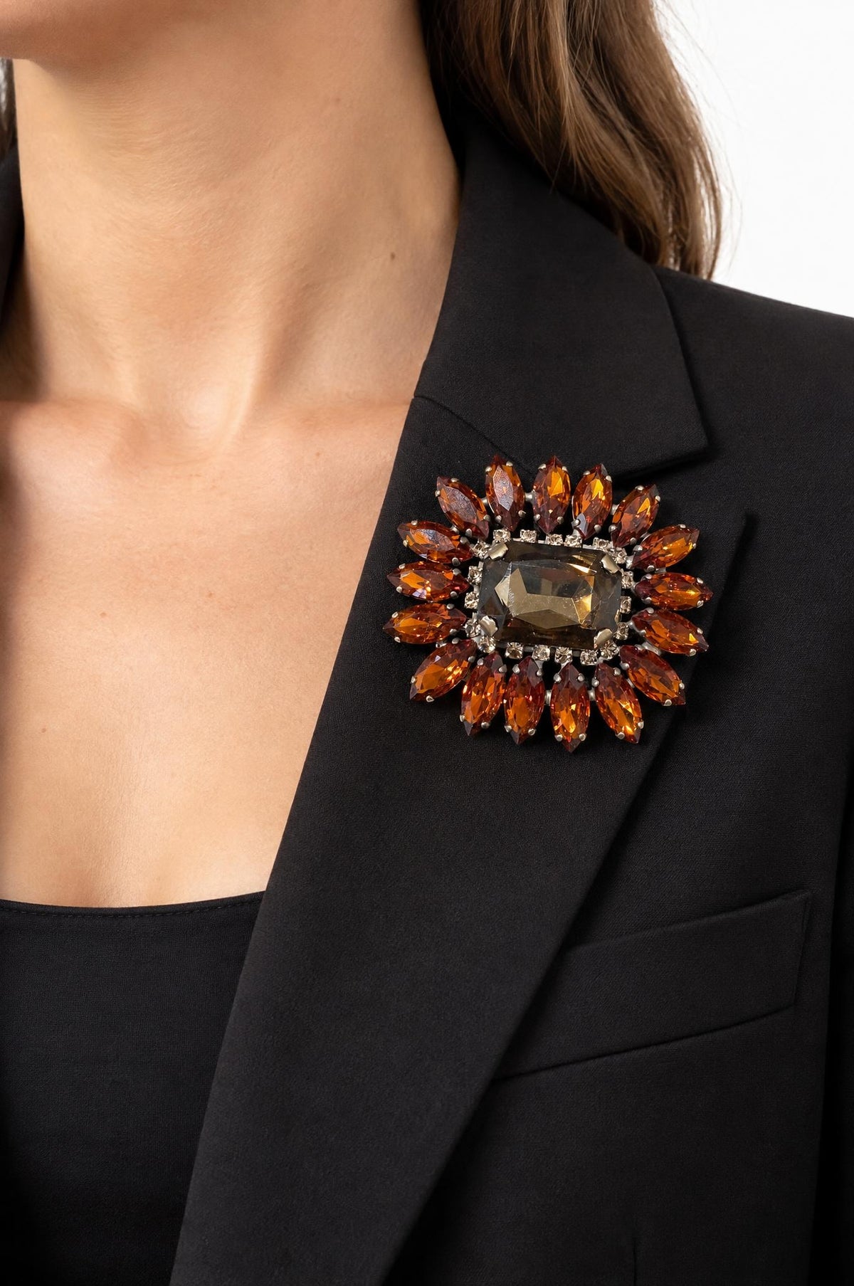 Broche Unique Flor Octágono Naranja