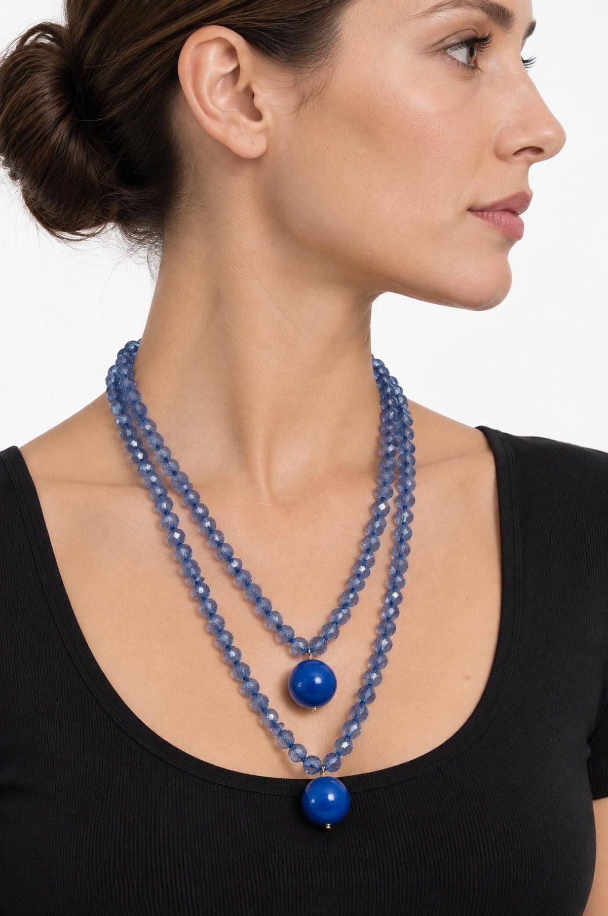 Collar Fabrizio Marcantelli Bolitas y 2 Bolas Grande Azul Cristal