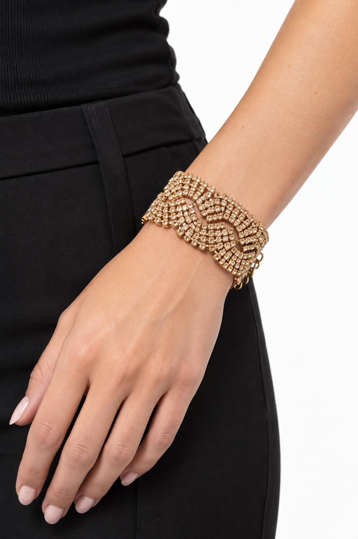 Pulsera Unique Trenza Strass Dorado