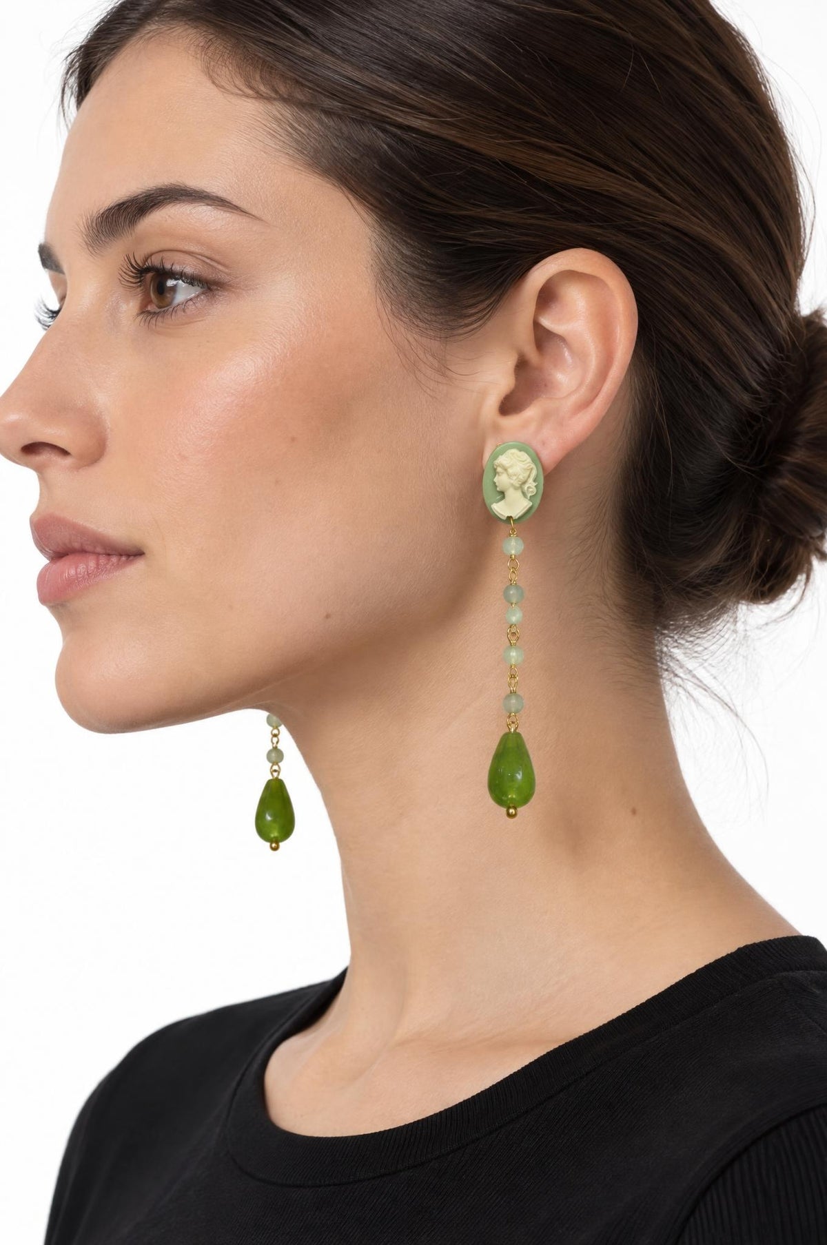 Pendientes Fabrizio Marcantelli Largos Camafeo Verde Claro