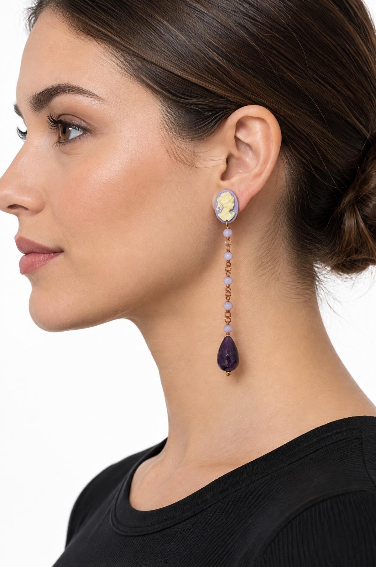 Pendientes Fabrizio Marcantelli Largos Camafeo Lila