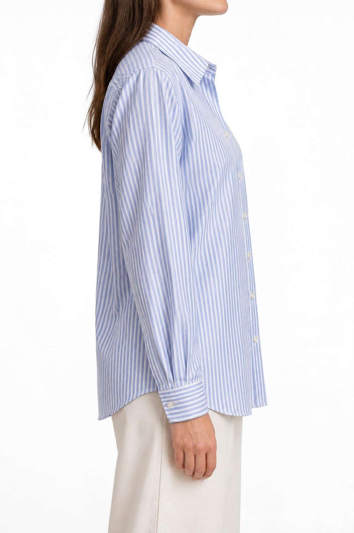 Camisa Academia Emily Tecno Rayas Azul Blanca