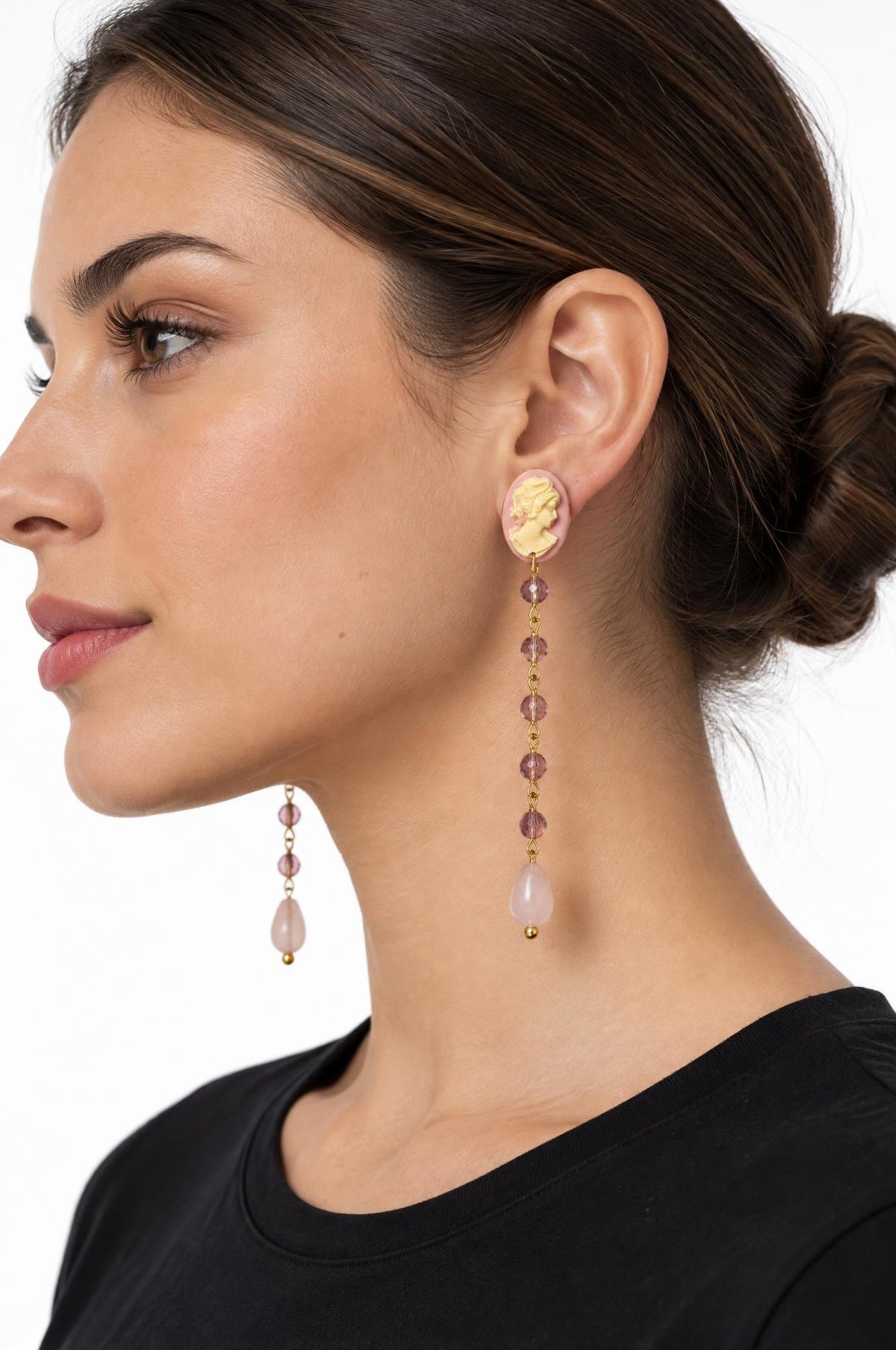 Pendientes Fabrizio Marcantelli Largos Camafeo Rosa