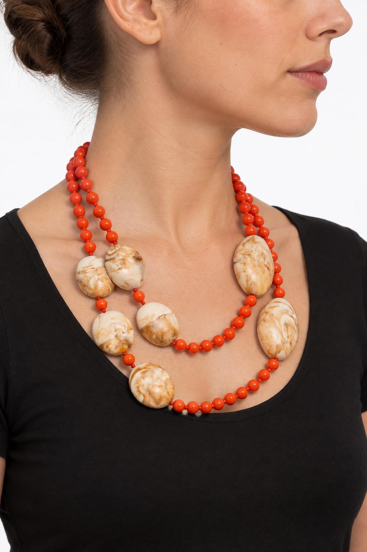 Collar Il Baco Da Seta Cuentas Largo Teja