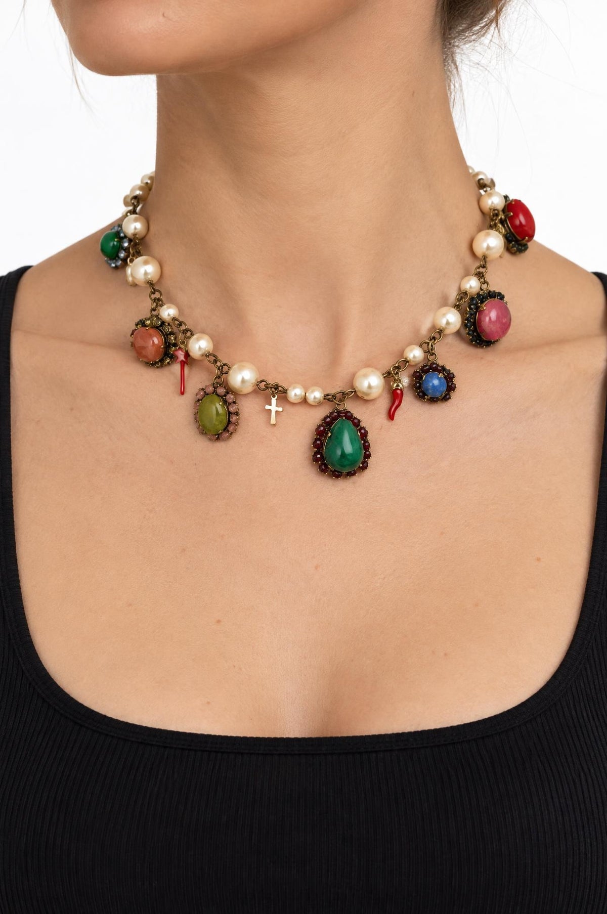 Collar Unique Mix Smalti Strass Verde