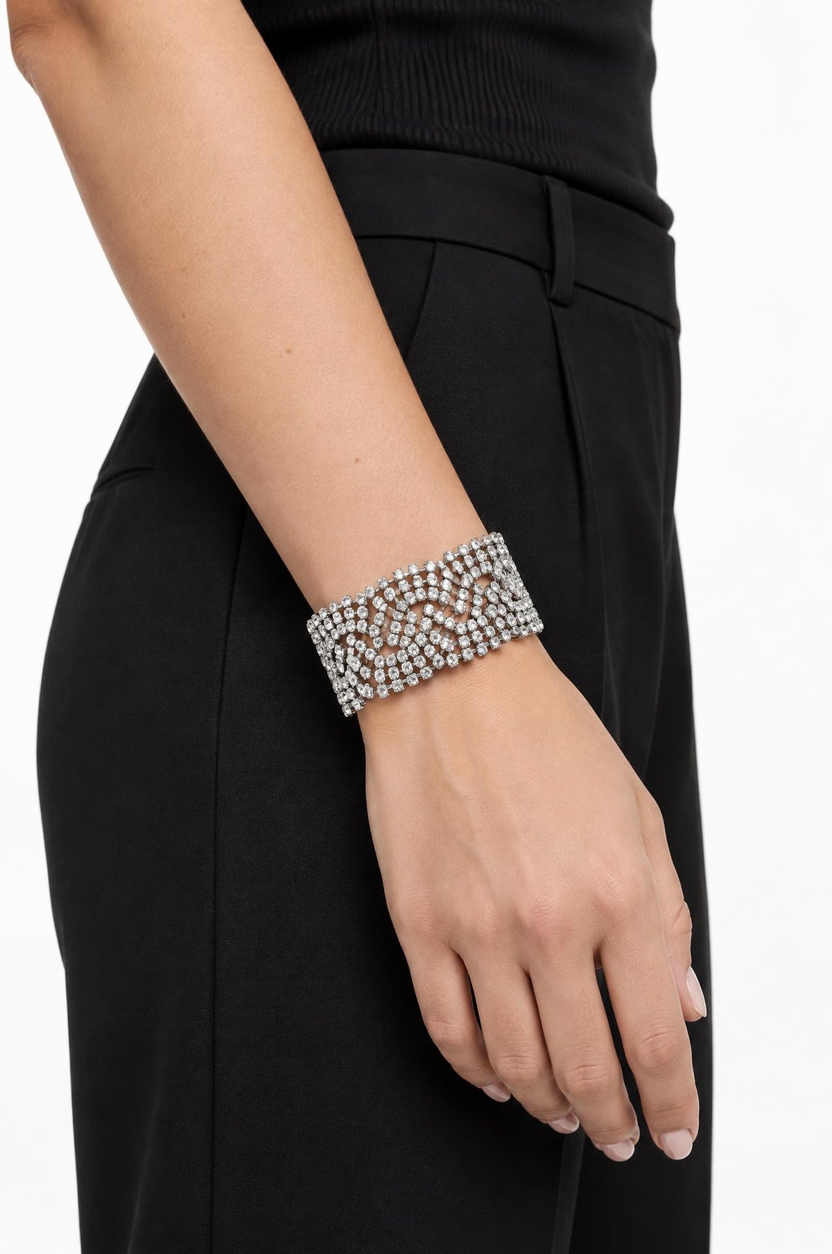 Pulsera Unique Trenza Strass Plateado
