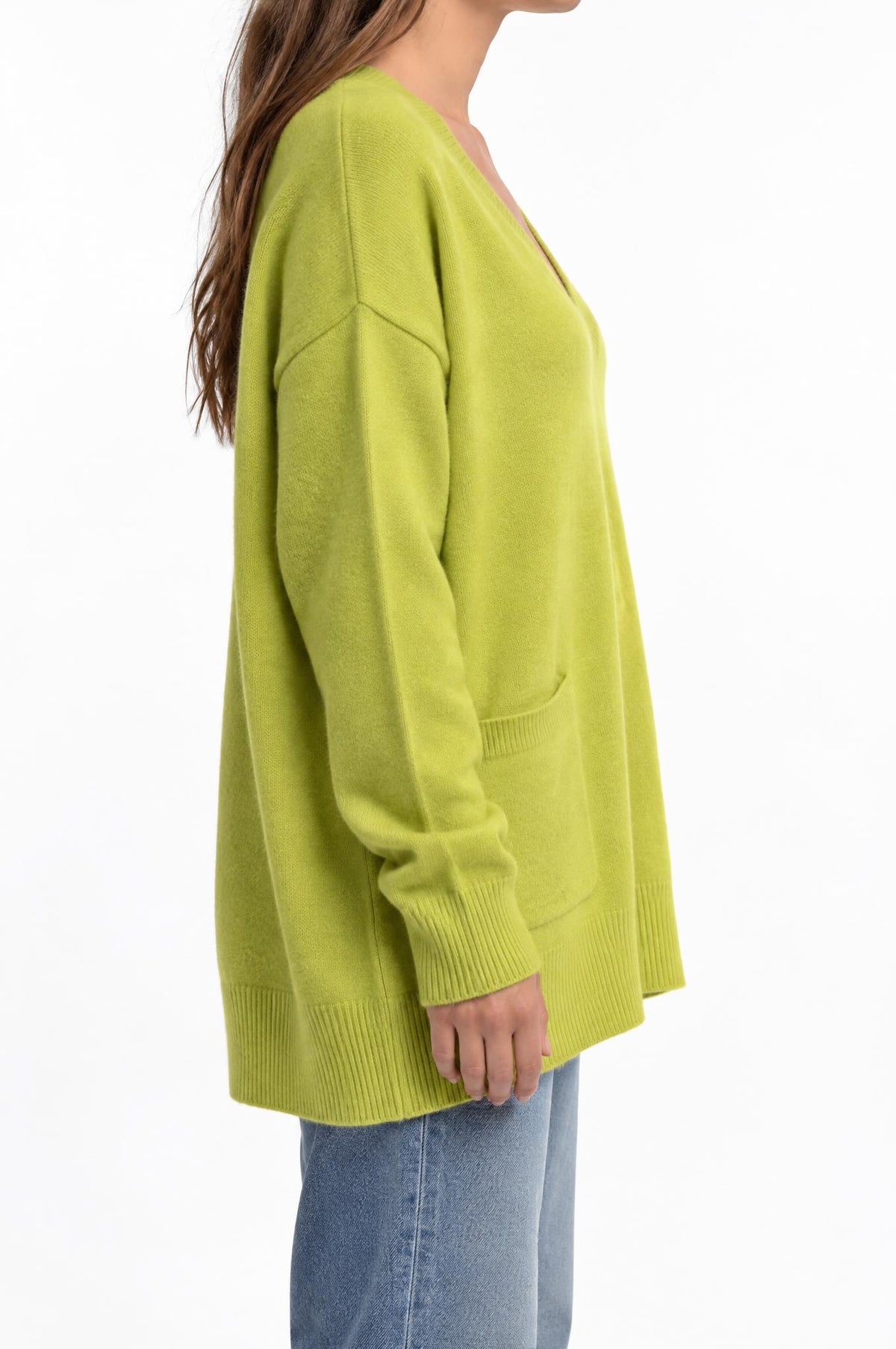 Jersey Solocasmir Pico Bolsillos Verde Acido