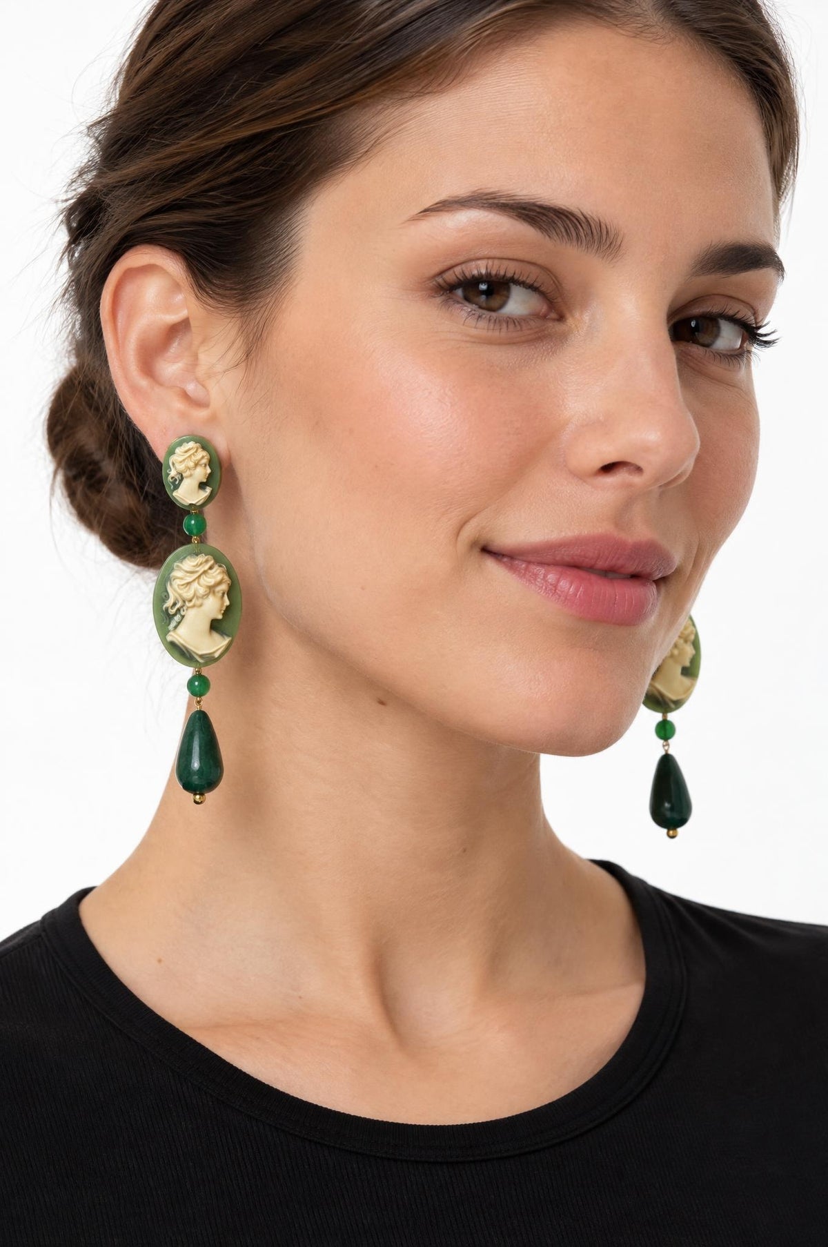 Pendientes Fabrizio Marcantelli Camafeo Colgante Grande Verde