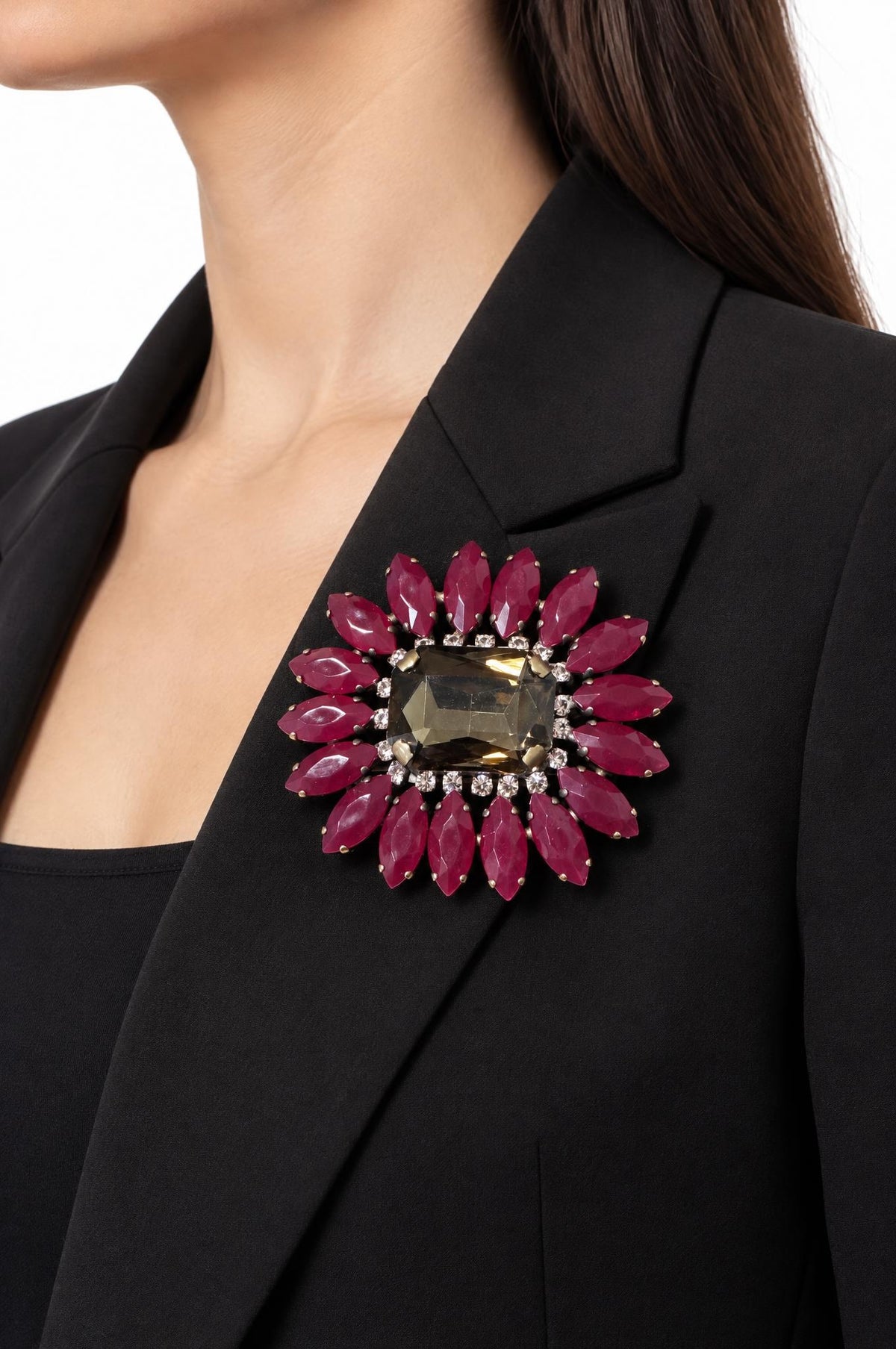 Broche Unique Flor Octágono Granate