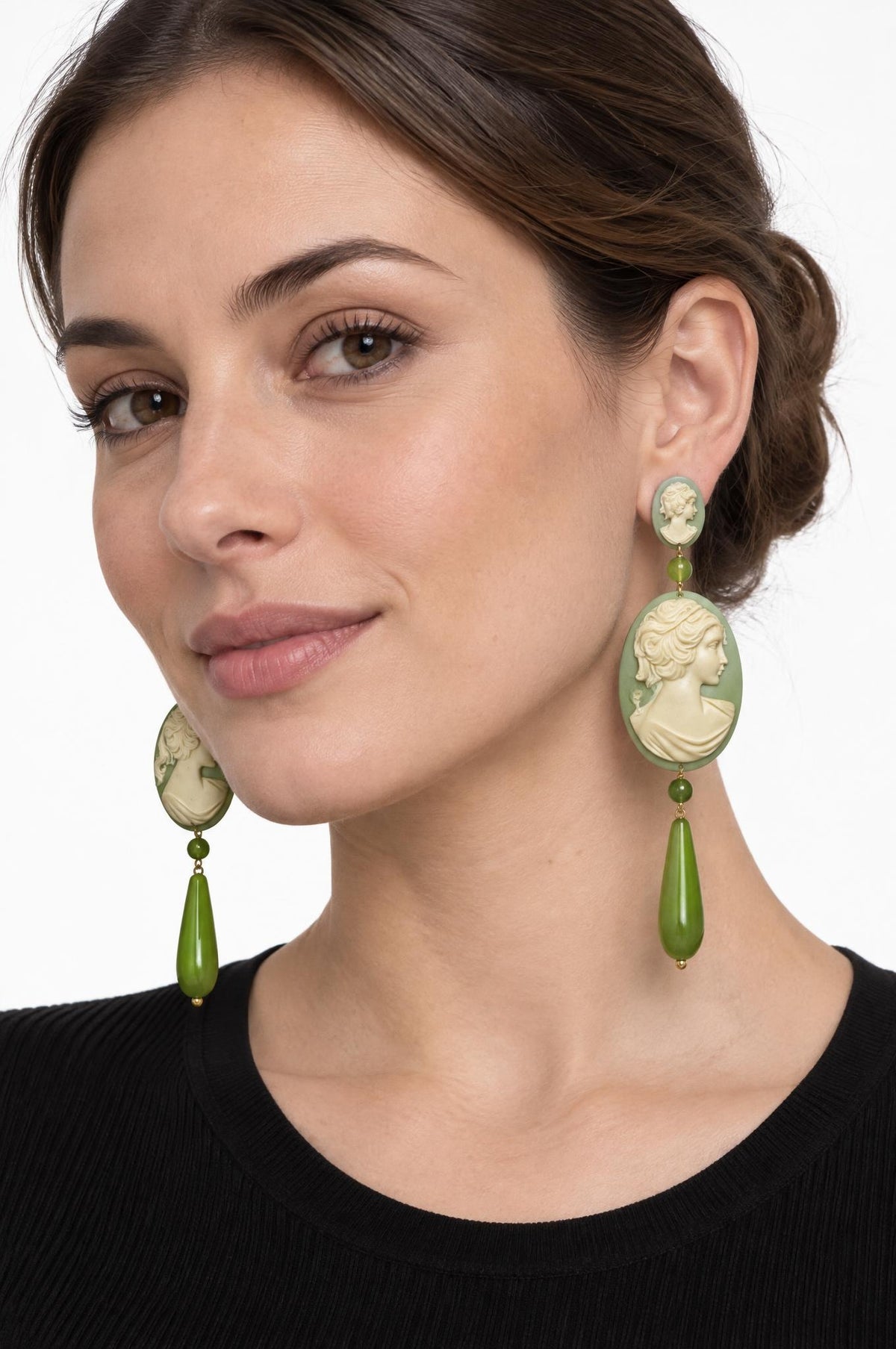 Pendientes Fabrizio Marcantelli Camafeo Colgante Grande Verde Claro