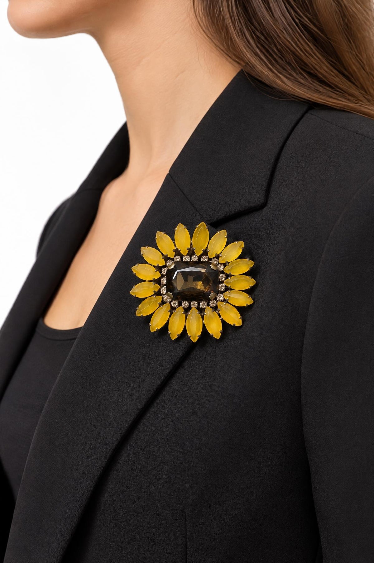 Broche Unique Flor Octágono Amarillo
