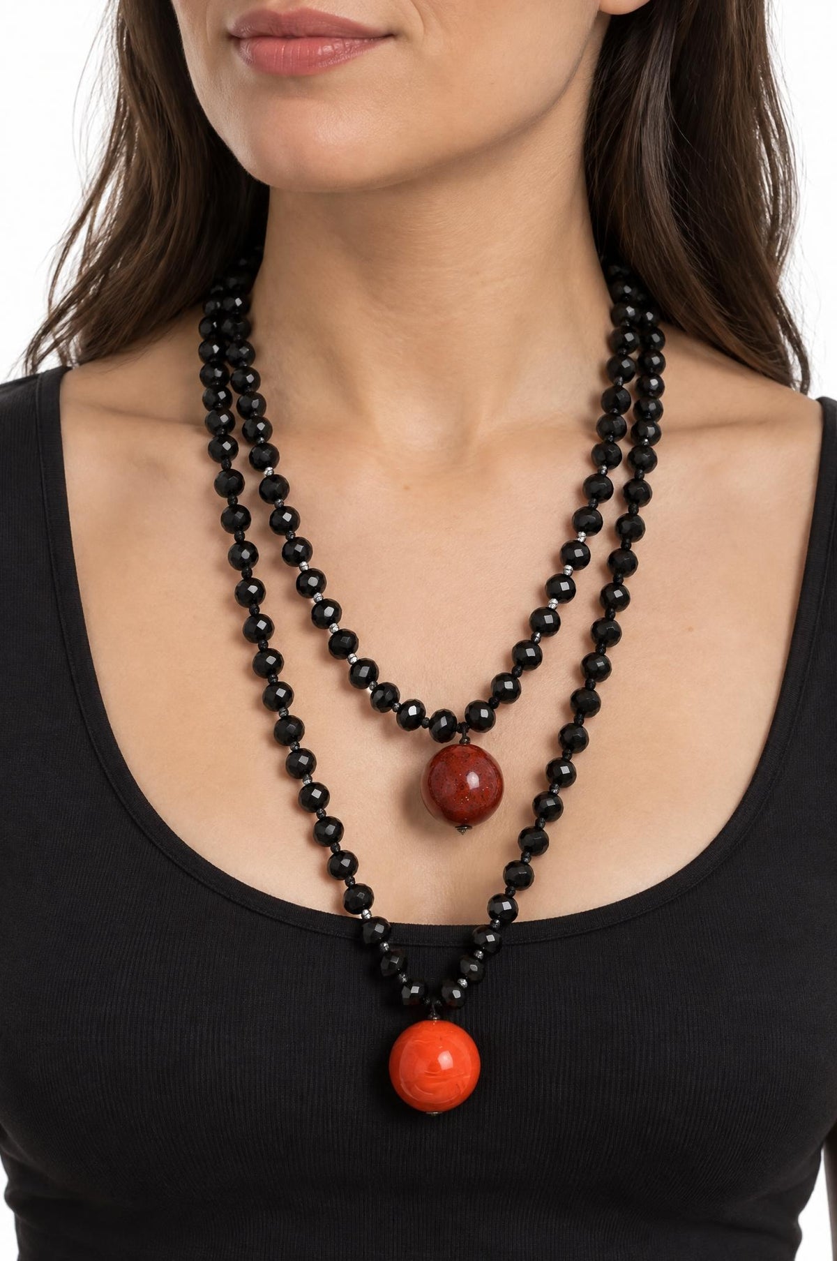 Collar Fabrizio Marcantelli Bolitas y 2 Bolas Grande Gris Antracita y Coral