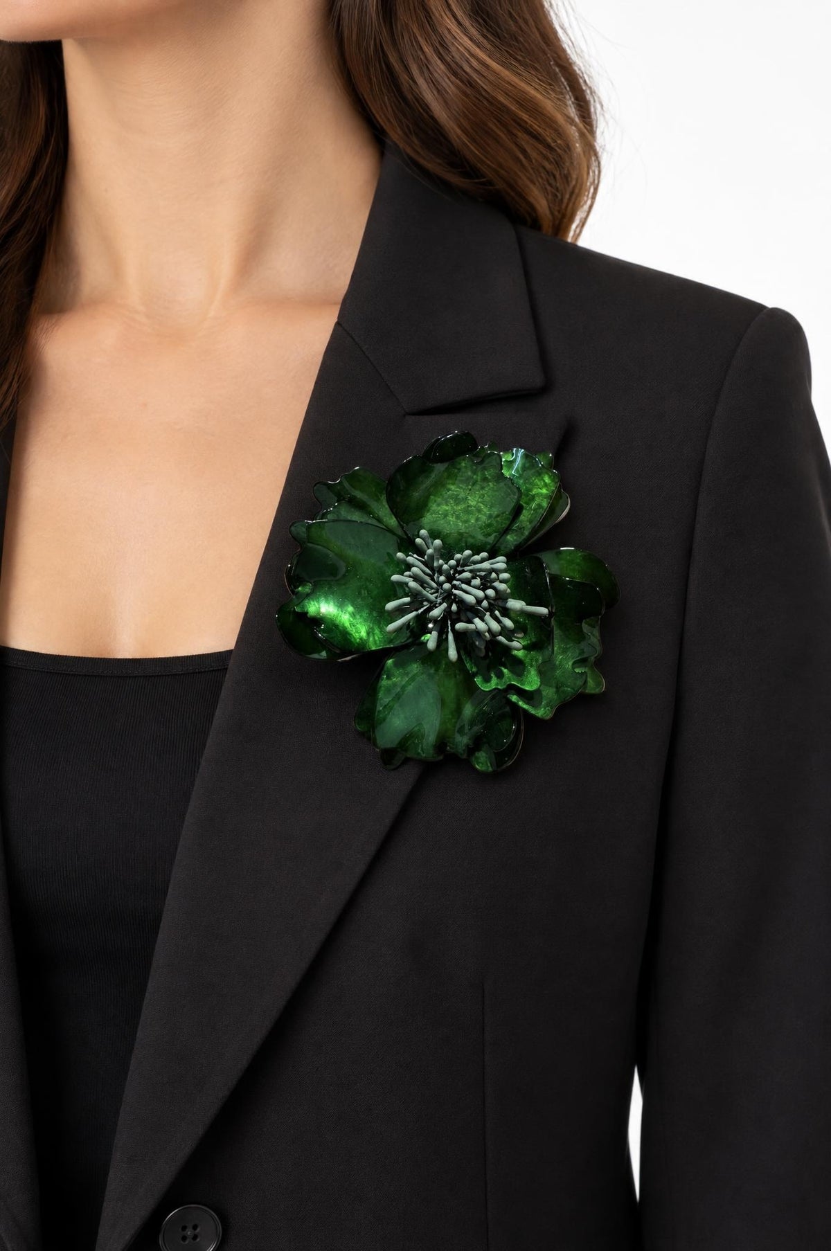 Spilla Il Baco Da Seta Fiore in resina verde