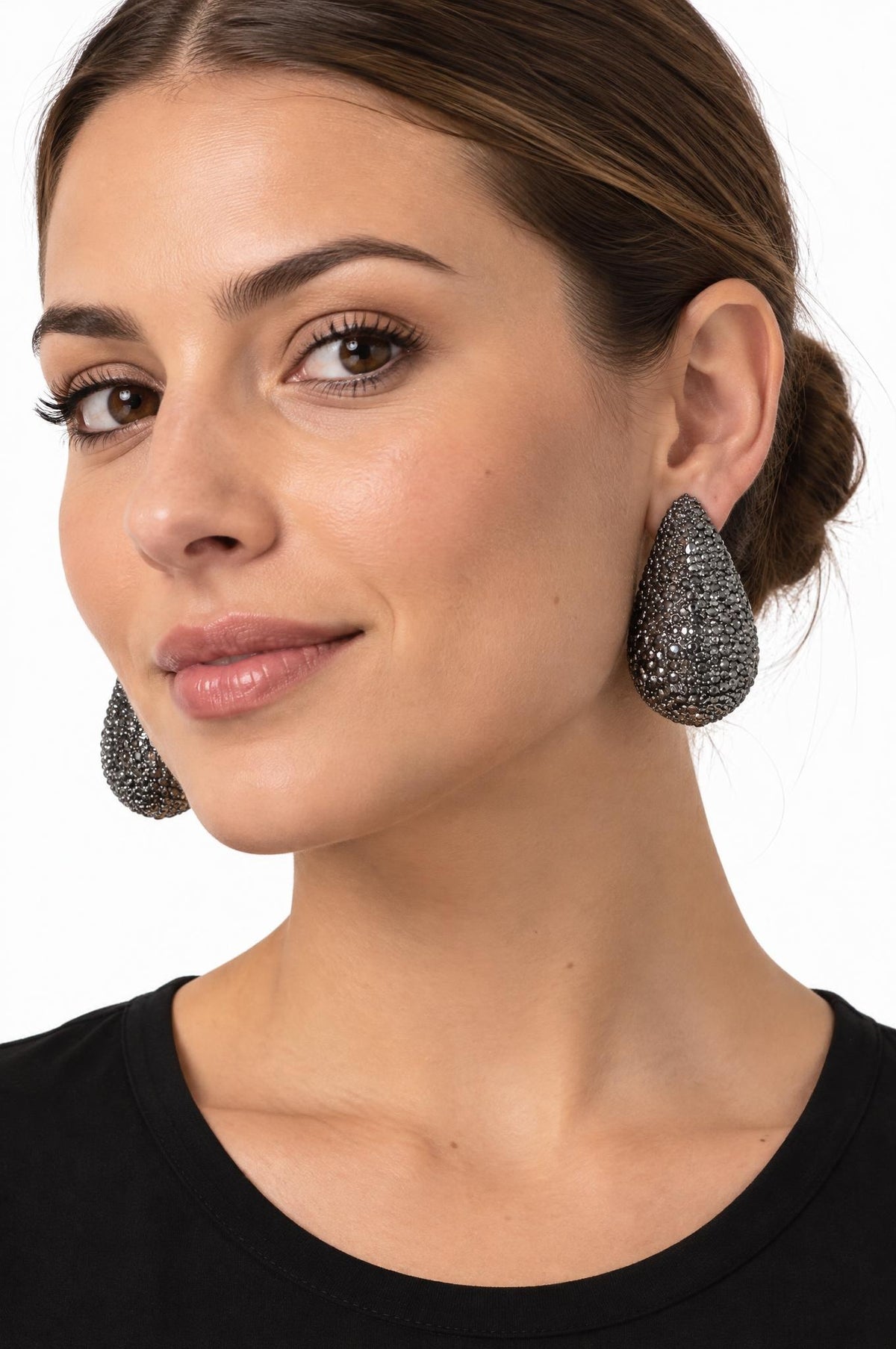 Pendientes Il Baco Da Seta Gota Grande Brillantes Gris