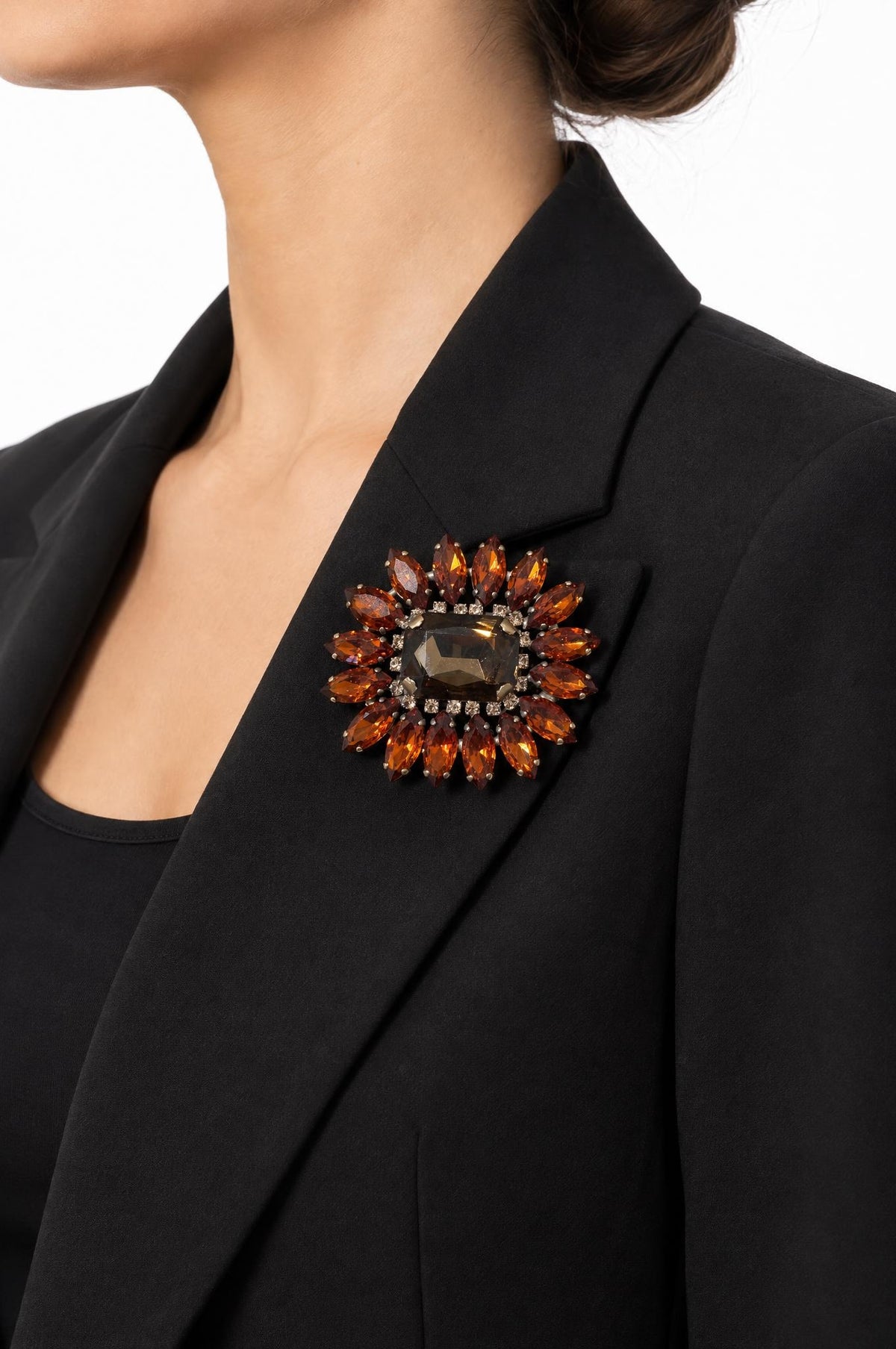 Broche Unique Flor Octágono Naranja