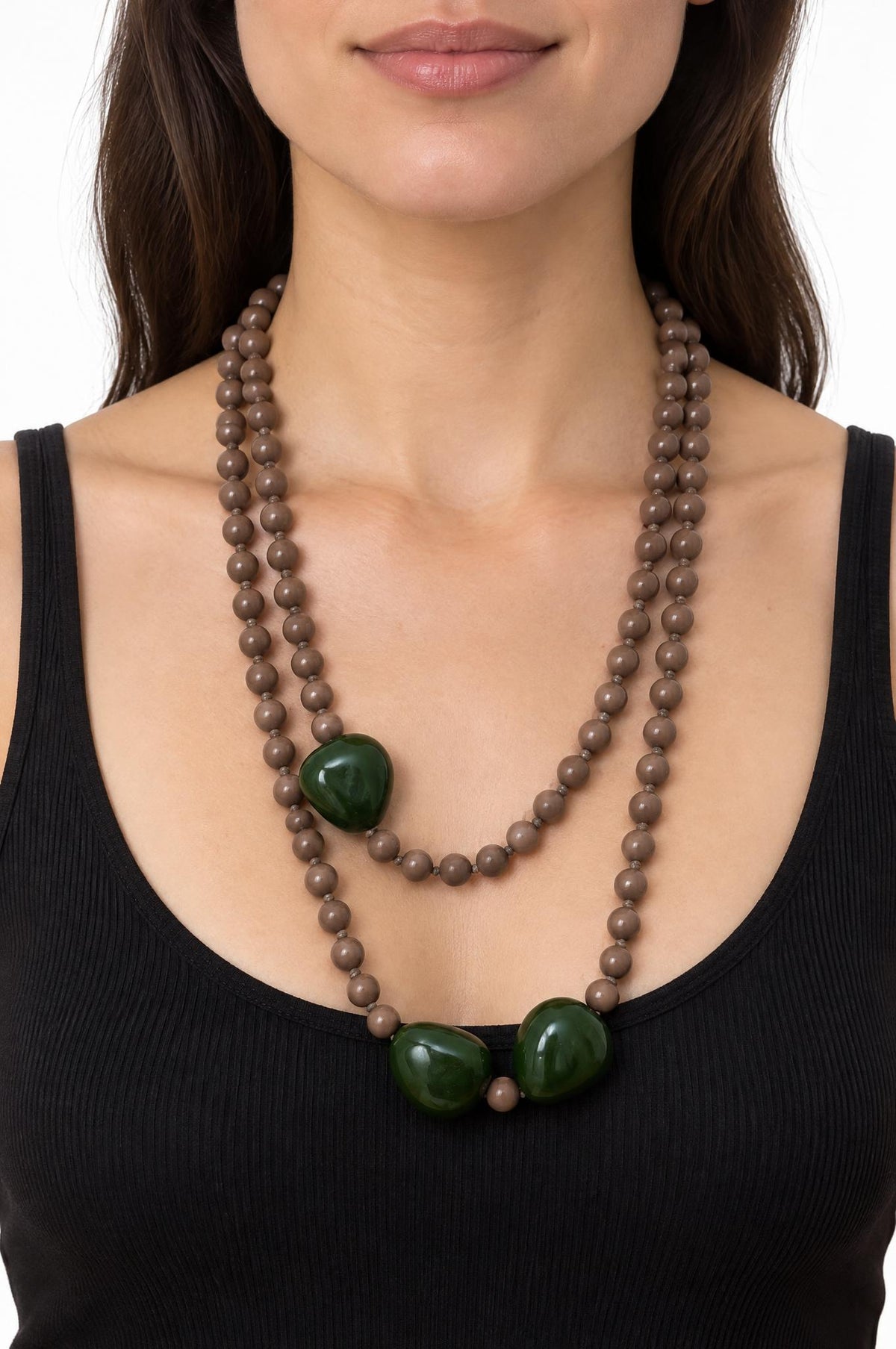 Collana Il Baco Da Seta Perline lunghe color kaki