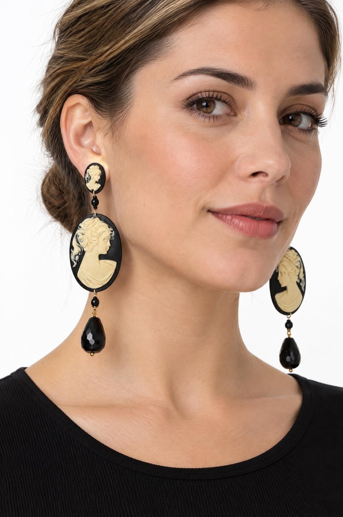Pendientes Fabrizio Marcantelli Camafeo Colgante Grande Negro