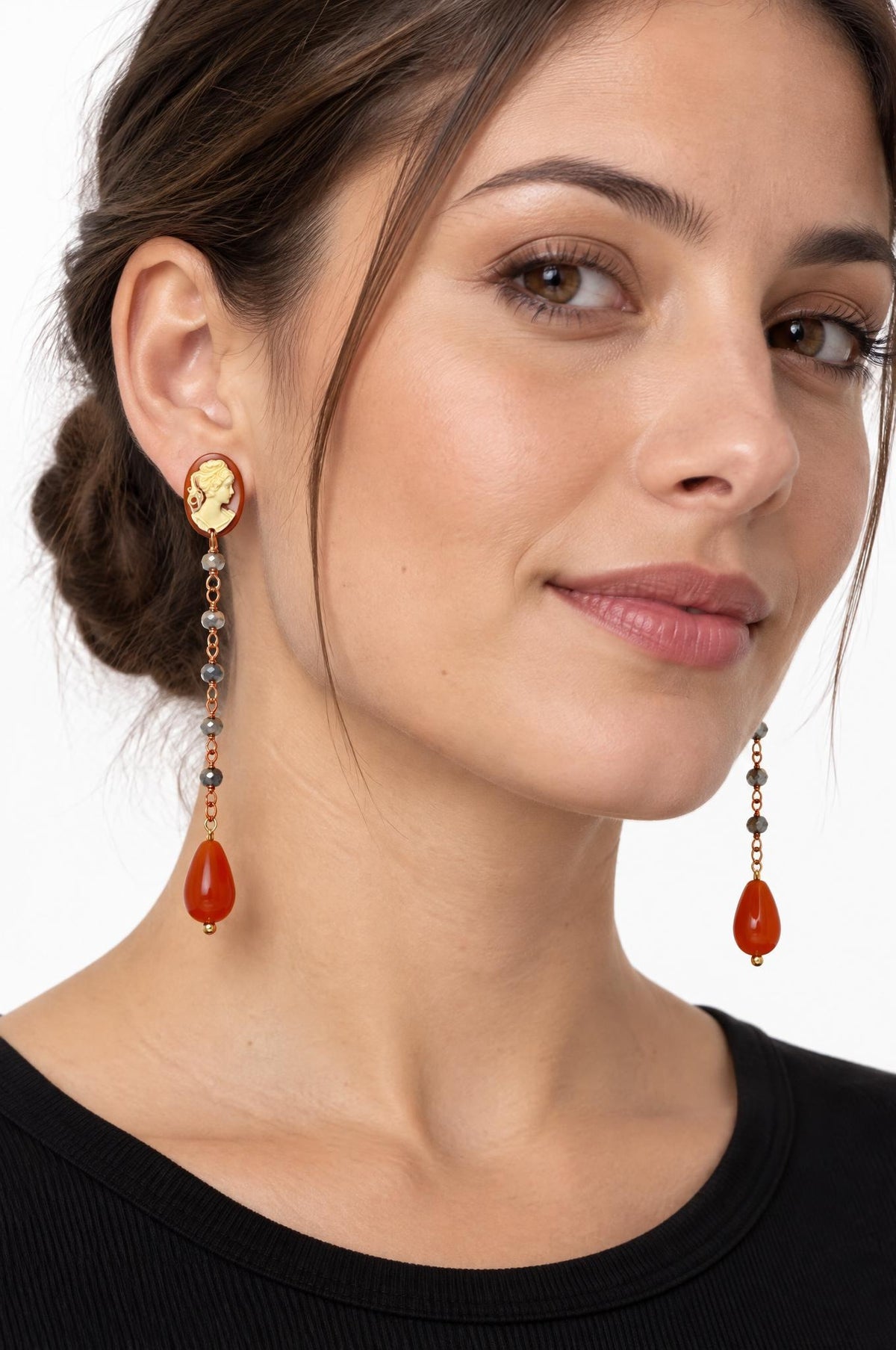 Pendientes Fabrizio Marcantelli Largos Camafeo Naranja