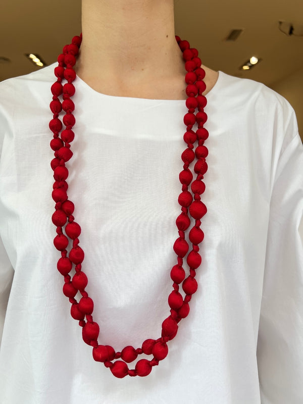 Il Baco Da Seta Red Silk Ball Necklace 10.2