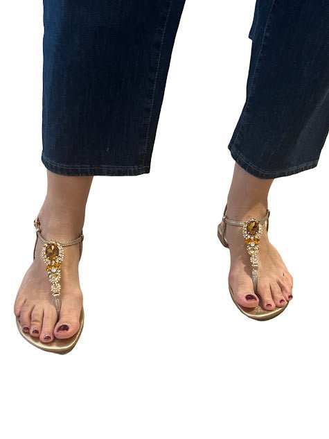 Sandalia Le Capresi Dedo Piedras Oro