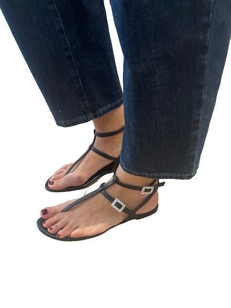 Sandalia Le Capresi Marina Hebillas Strass Negro