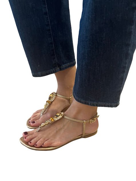Sandalia Le Capresi Dedo Piedras Oro