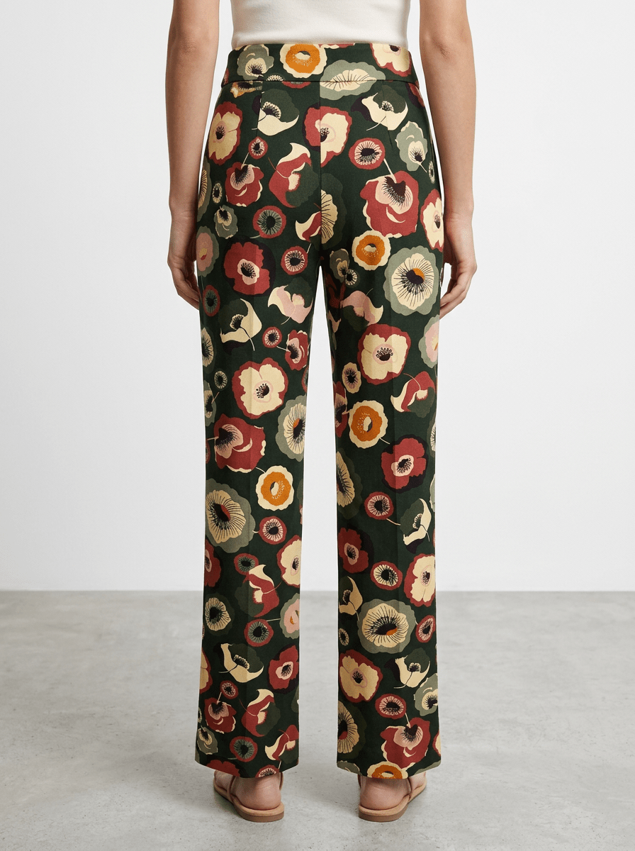 Pantalón Agoefilo Estampado Flores Caqui