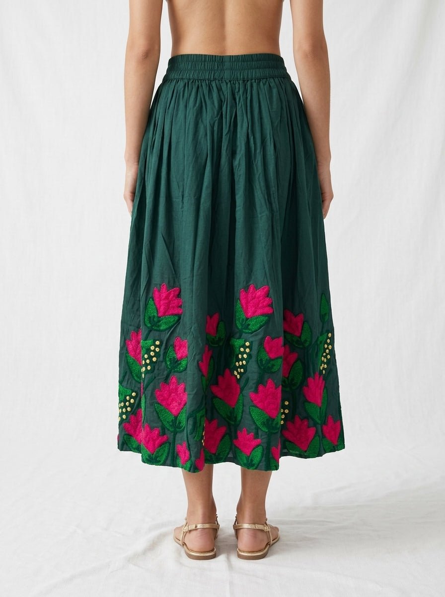 Falda Xiwikj Jessica Bordada Verde Botella