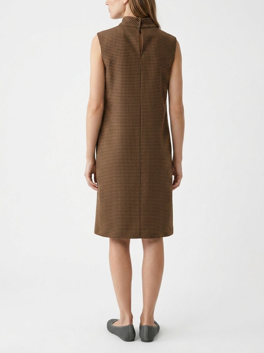 Vestido Niu C.Halter Pied de Poule Camel